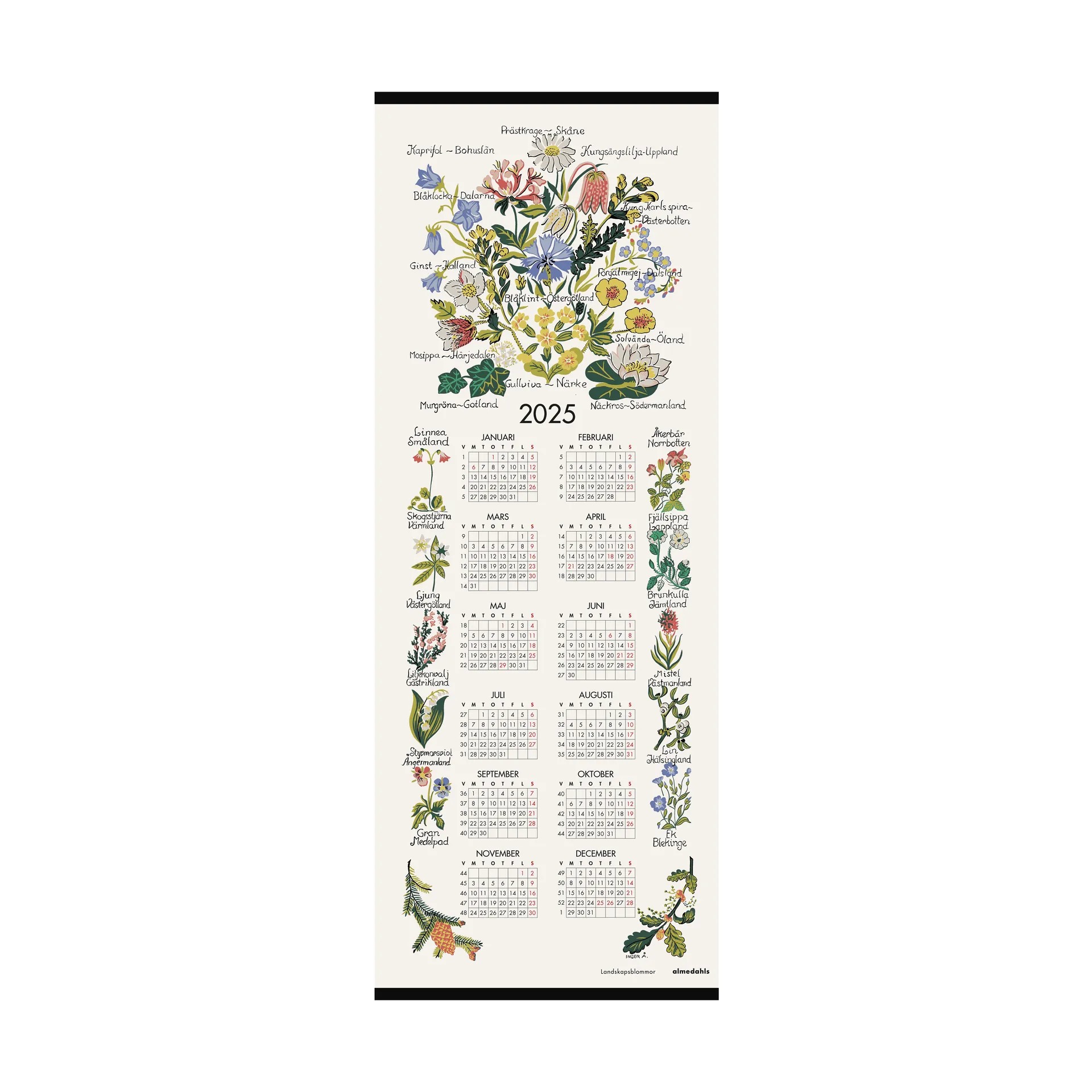 Landskapsblommor kalender 2025, 35x90 cm Almedahls