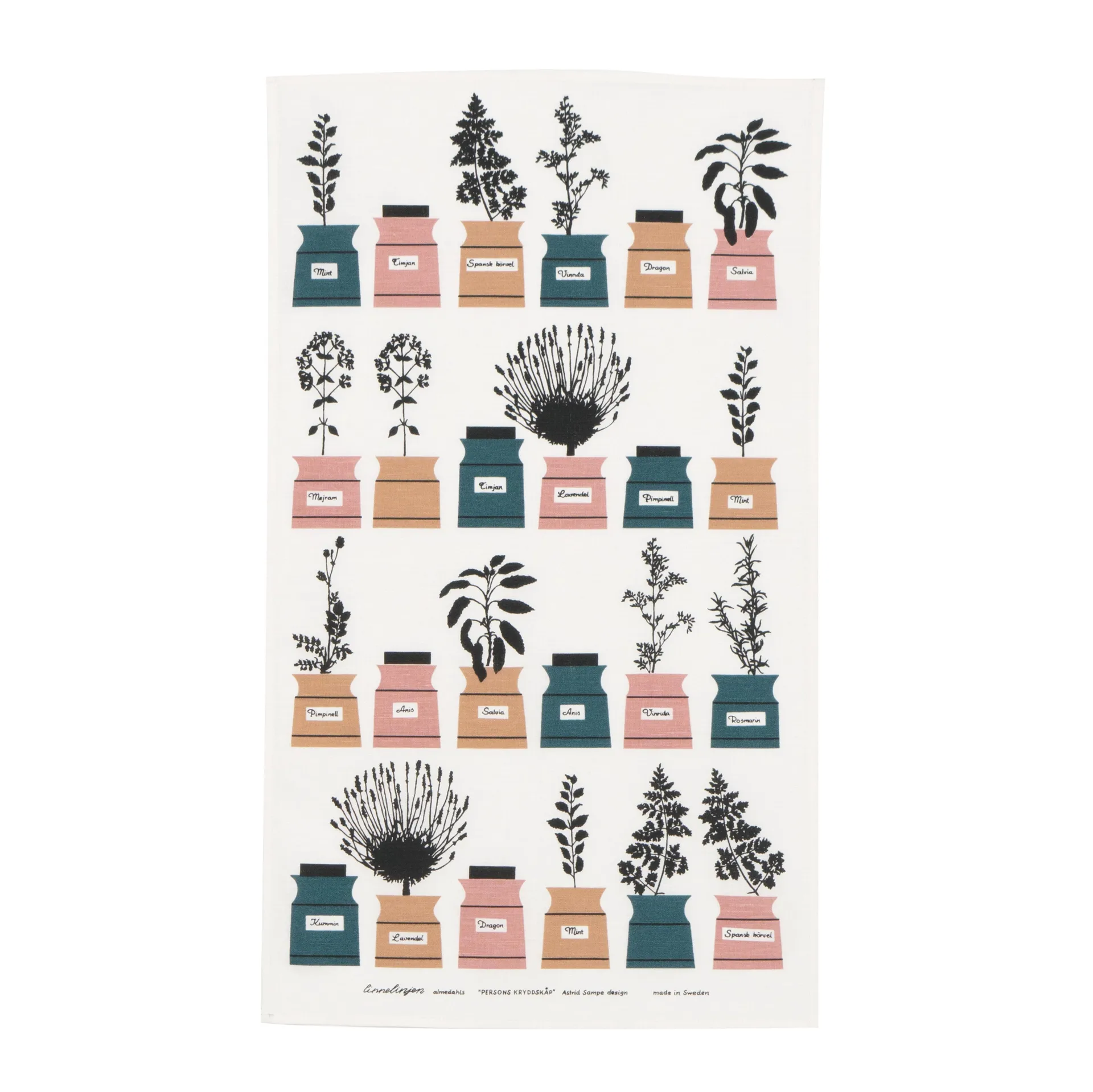 Perssons kryddskåp theedoek, groen-roze Almedahls