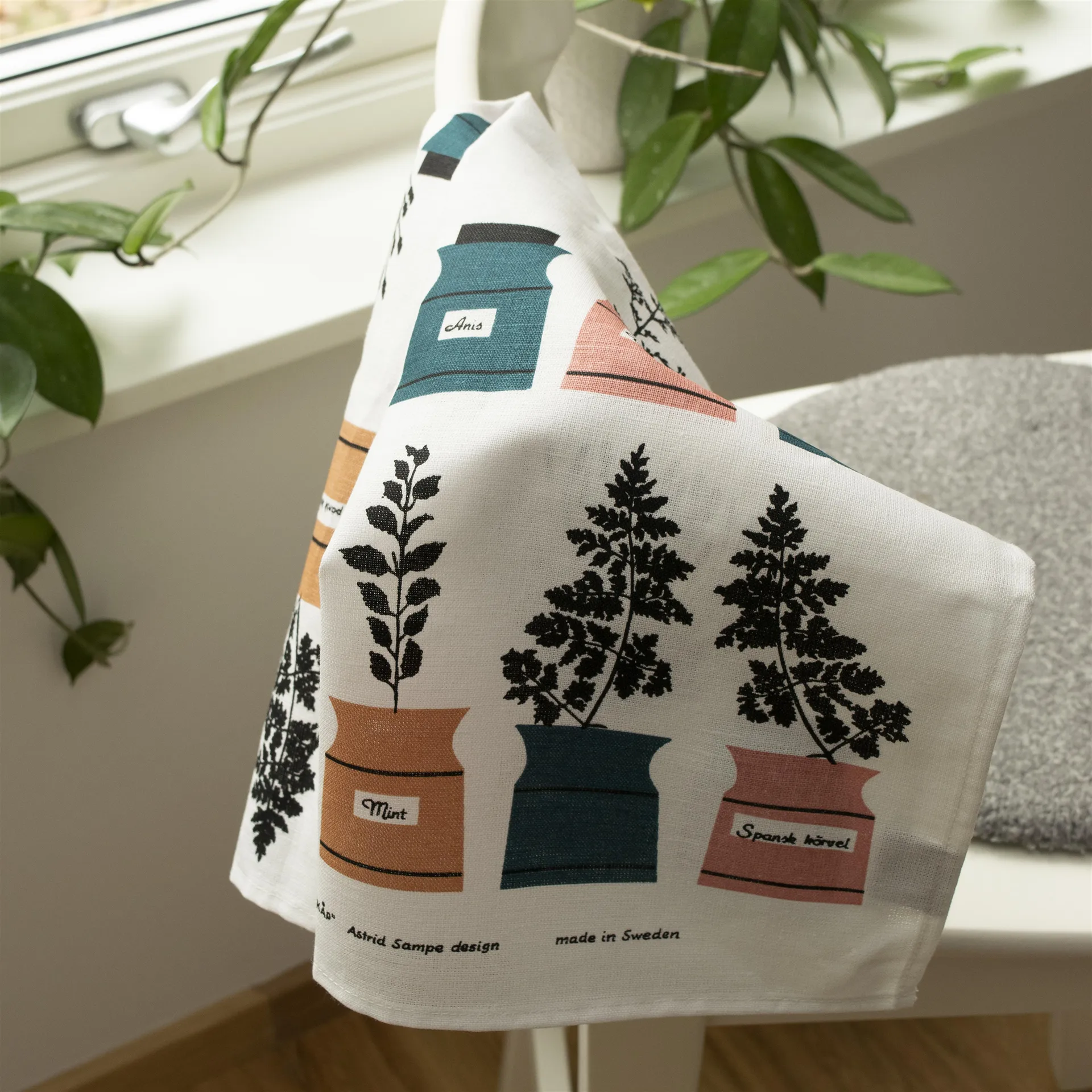 Perssons kryddskåp theedoek, groen-roze Almedahls