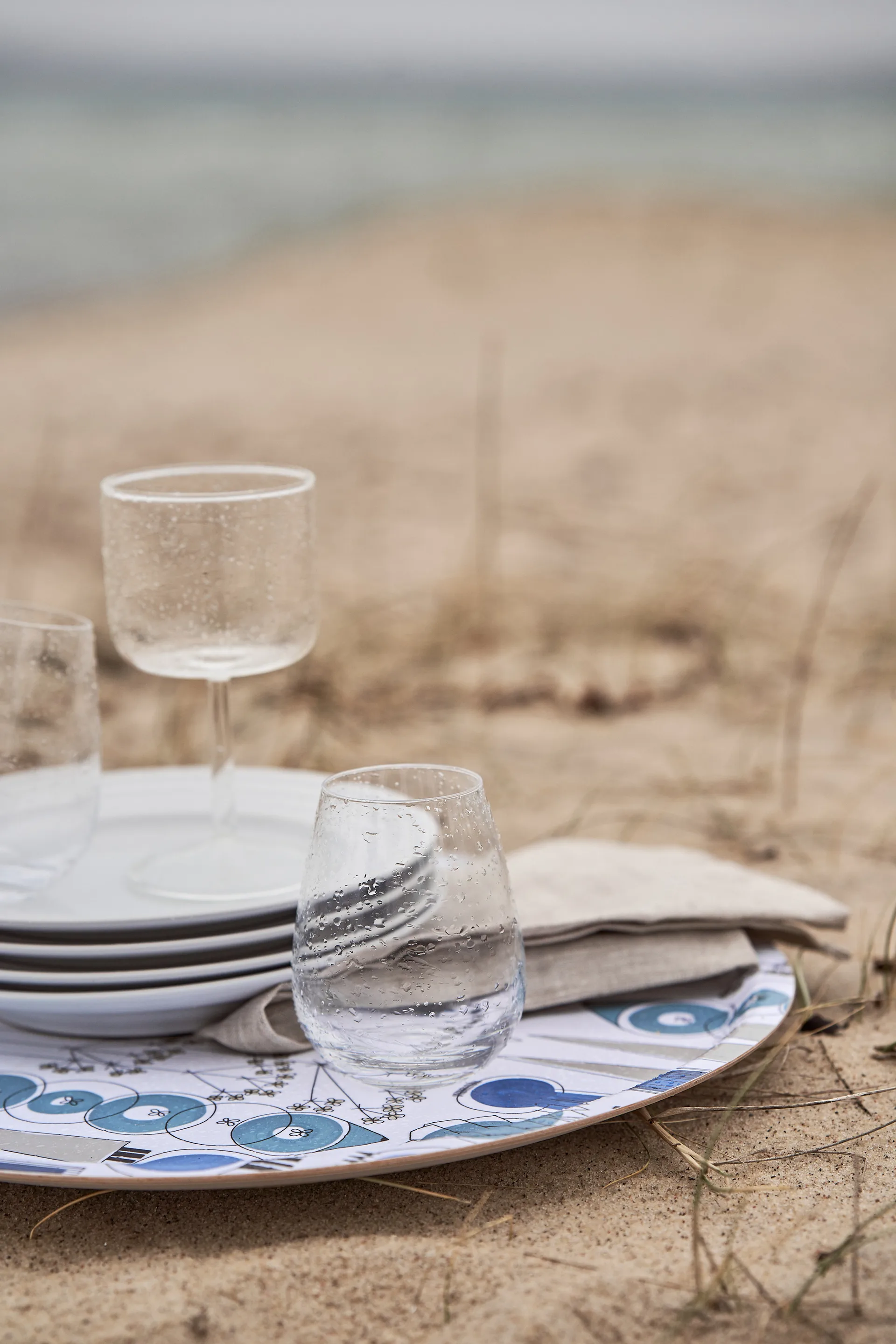 Picknick dienblad Ø38 cm, Blauw-beige Almedahls