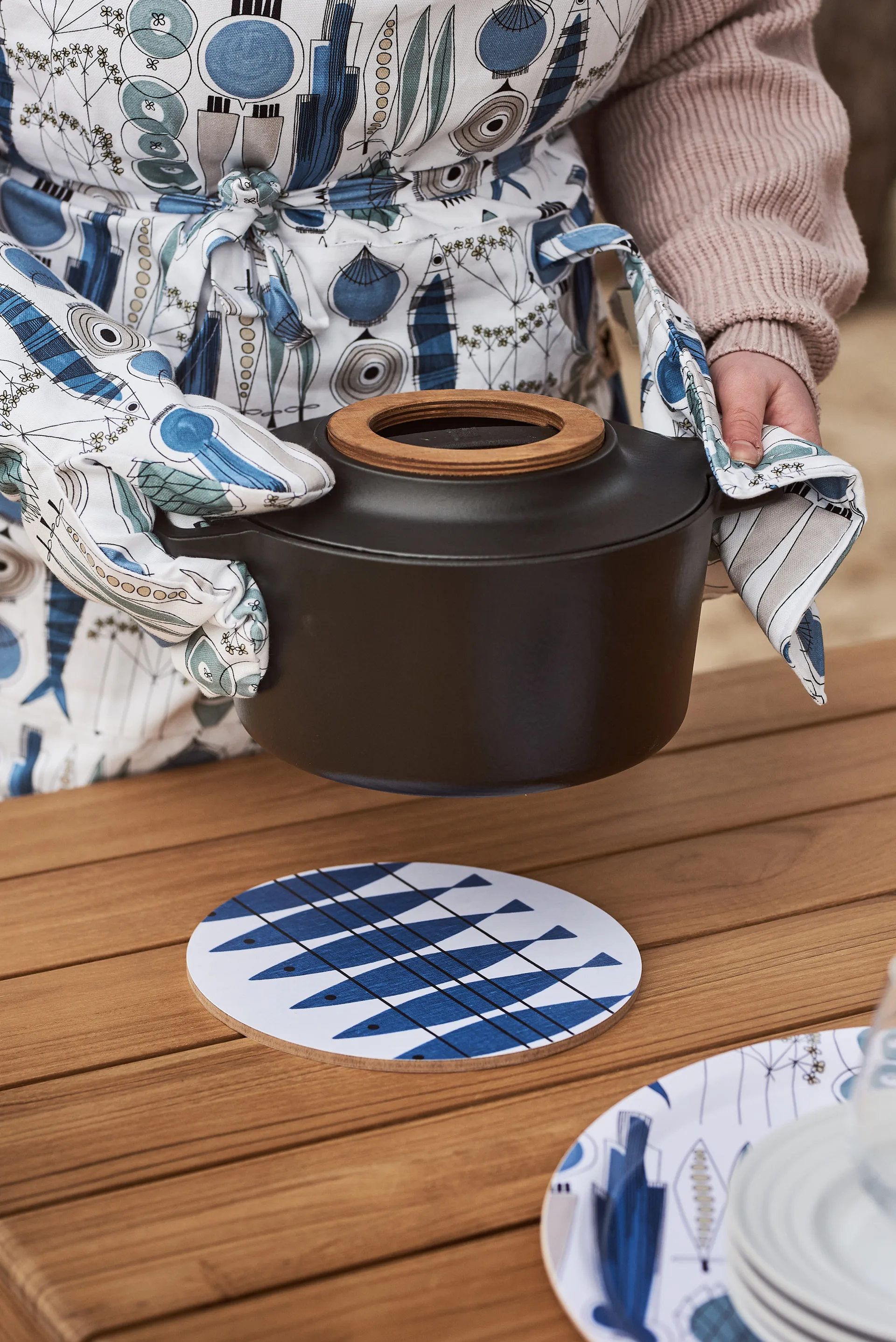 Picknick ovenwant klein patroon, Blauw-beige Almedahls