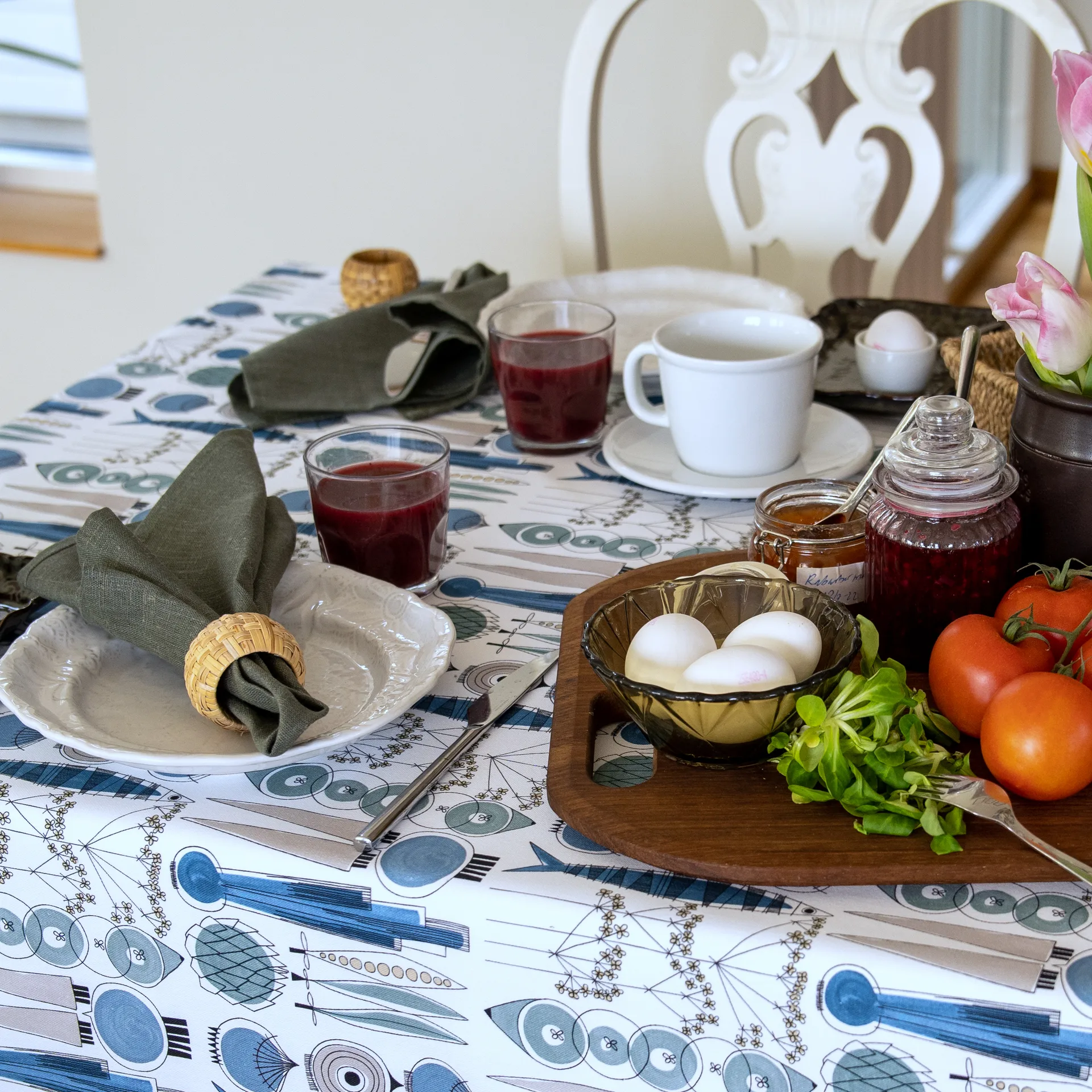 Picknick stof, Blauw-beige Almedahls