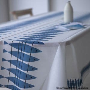 Sill stof, wit-blauw Almedahls