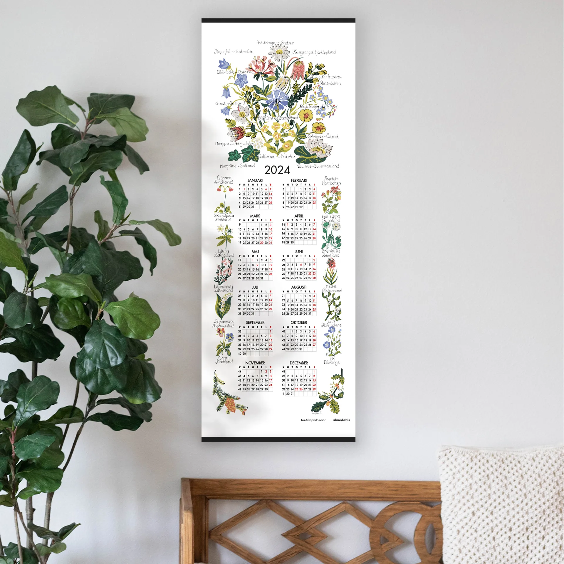 Zweedse provinciebloemen kalender 2024, 35x90 cm Almedahls