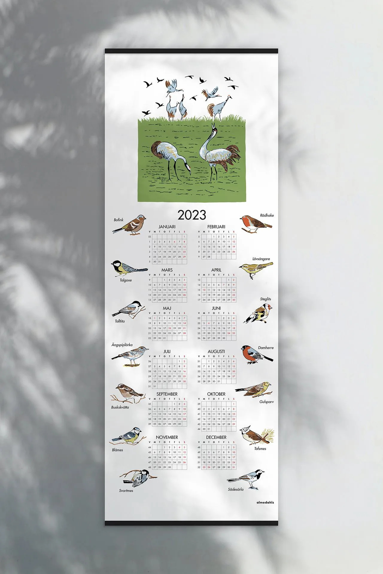 Zweedse vogels kalender 2023, 35x90 cm Almedahls