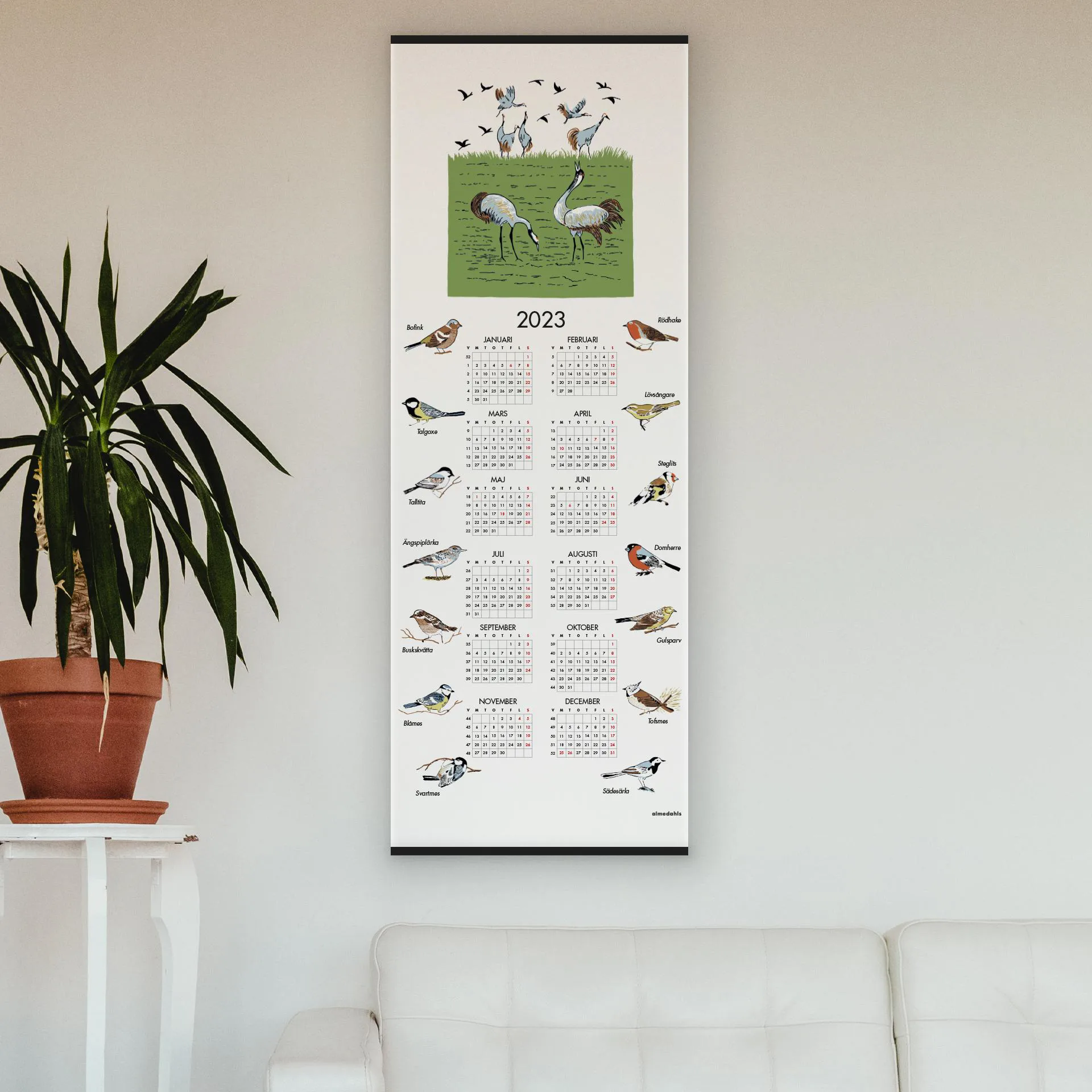 Zweedse vogels kalender 2023, 35x90 cm Almedahls