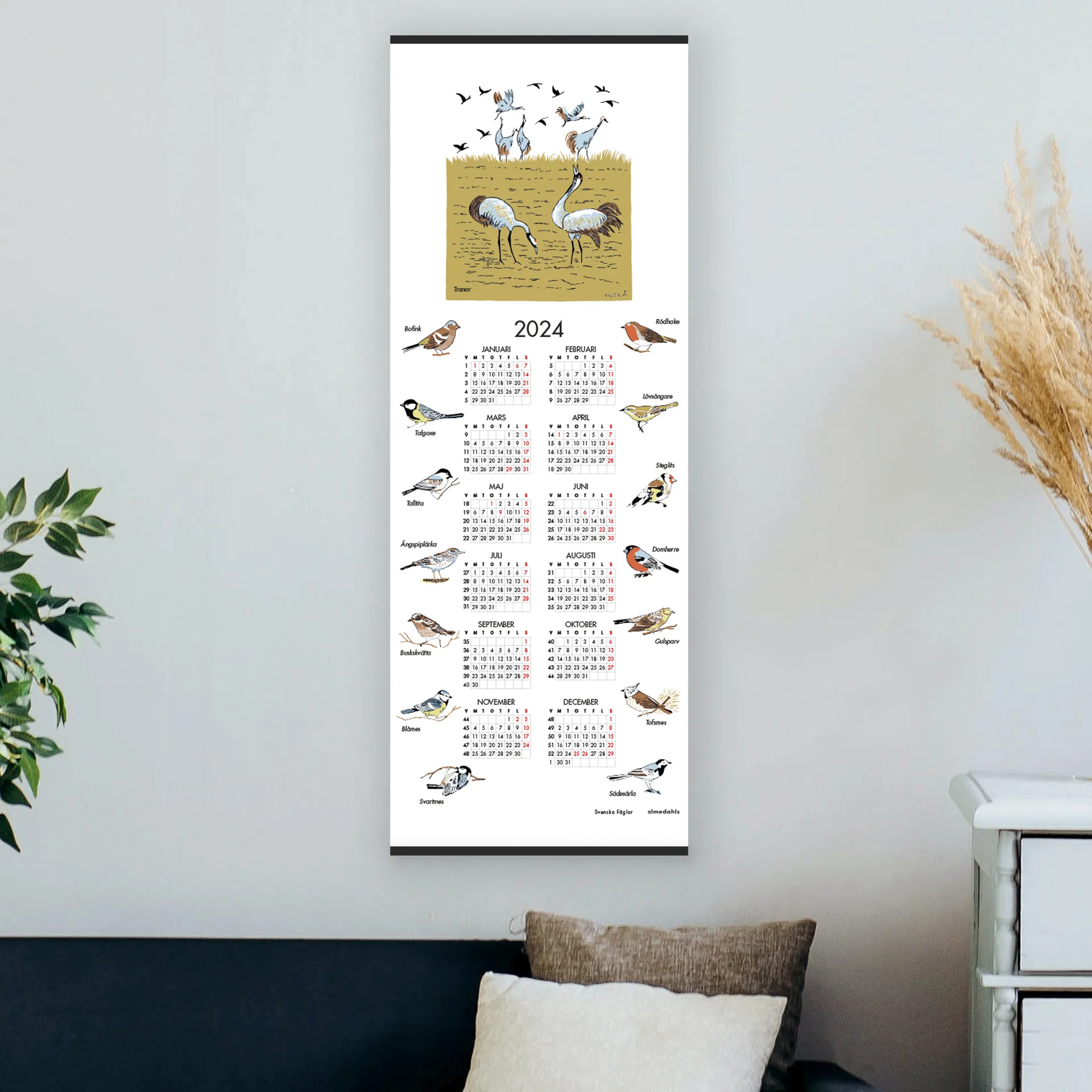 Zweedse vogels kalender 2024, 35x90 cm Almedahls