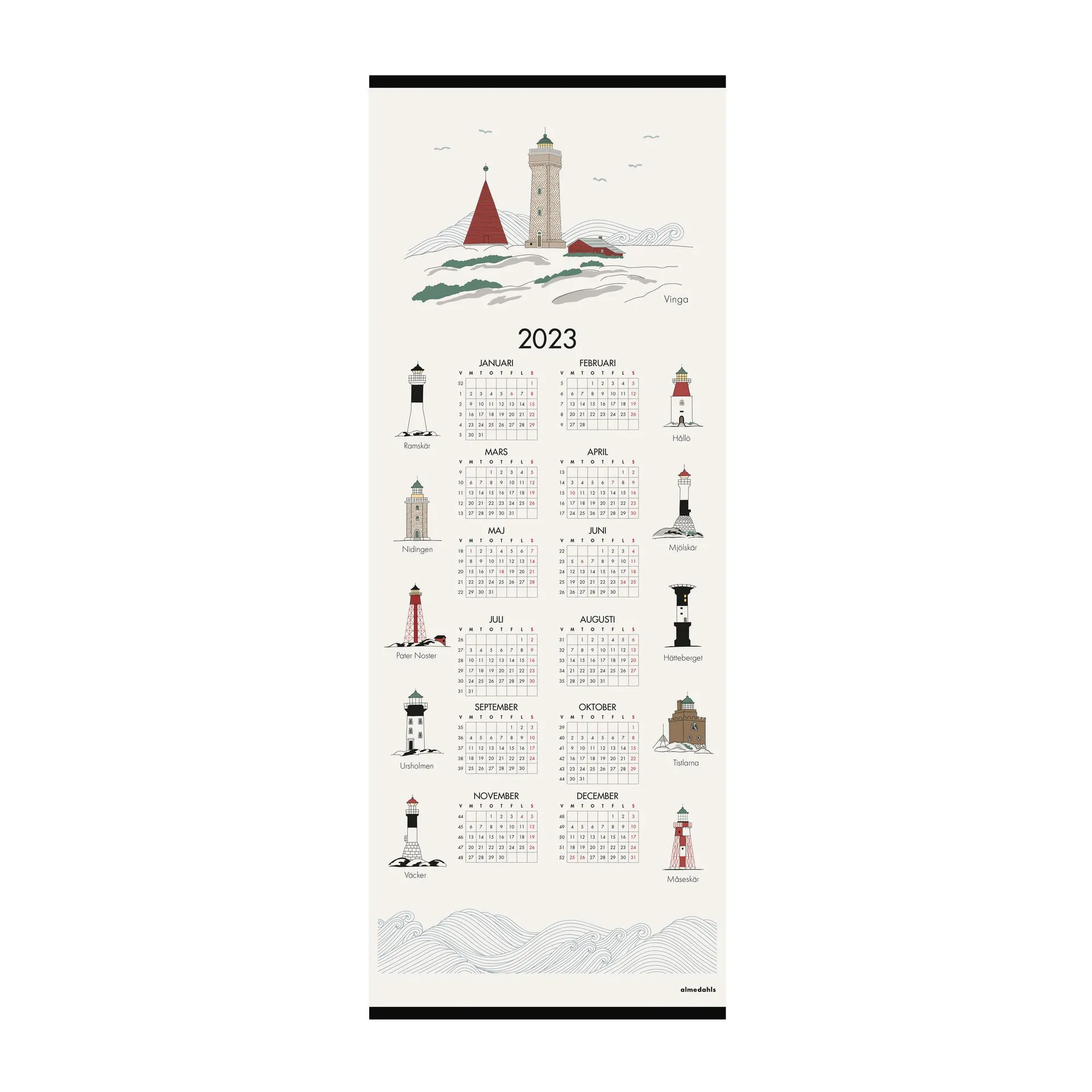 Zweedse vuurtorens kalender 2023, 35x90 cm Almedahls