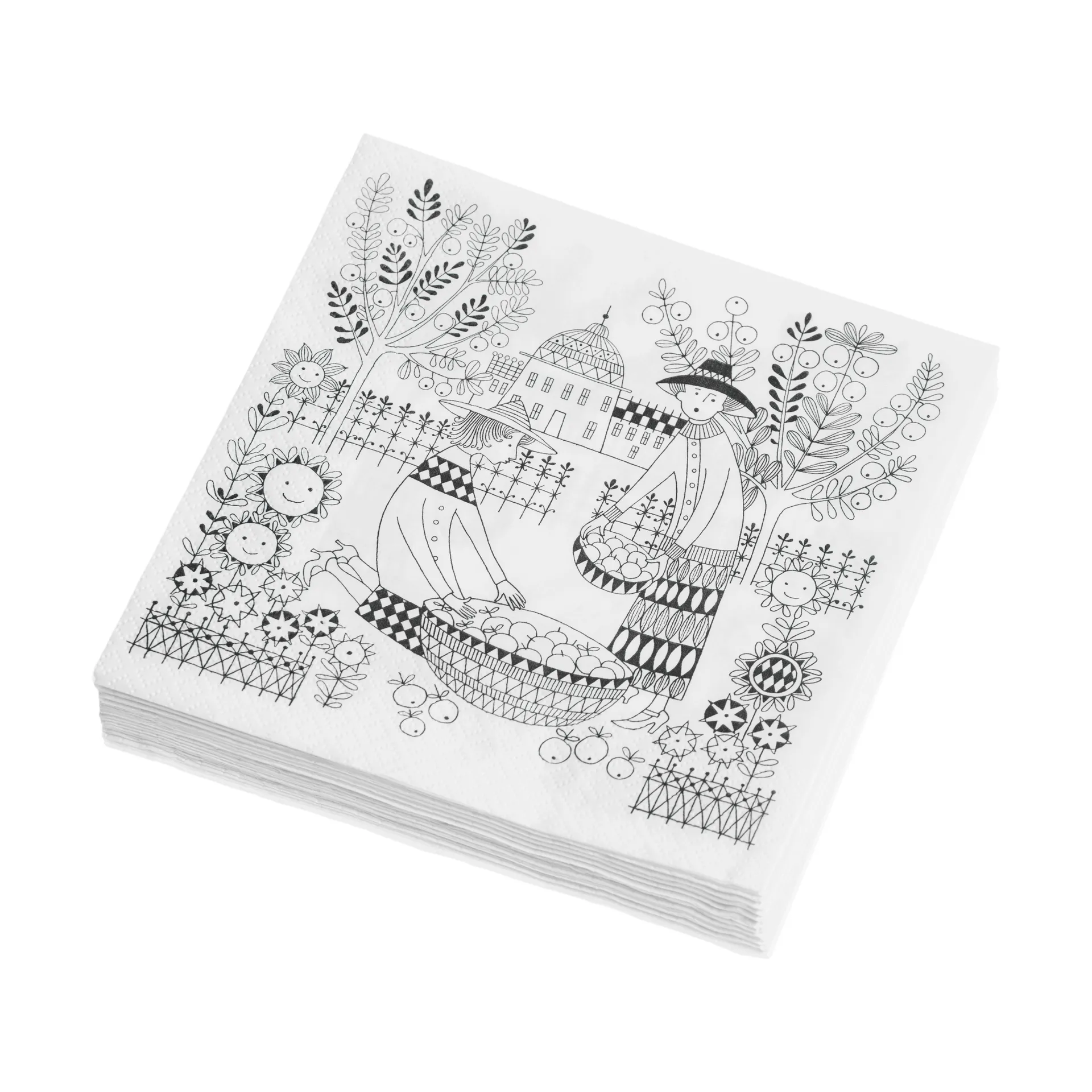 Emilia papieren servetten 33x33 cm 20-pack, Zwart-wit Arabia