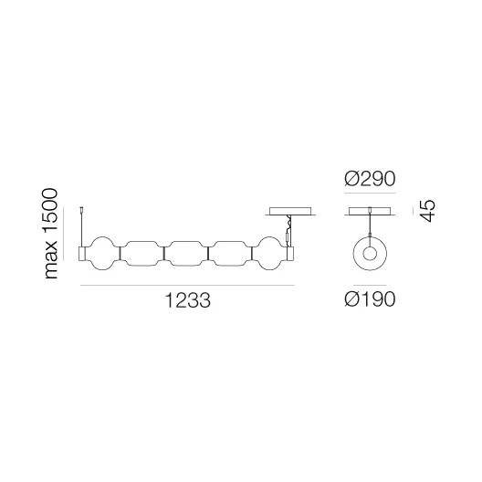Alambicco horizontale hanglamp, appgestuurd, 5 glaskappen Artemide
