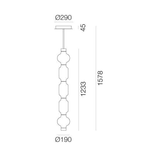 Alambicco verticale hanglamp, 5 glaskappen Artemide