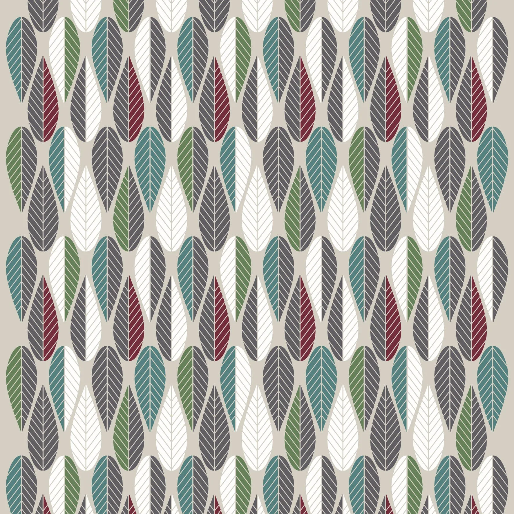 Blader stof, bordeauxrood-groen-geel Arvidssons Textil