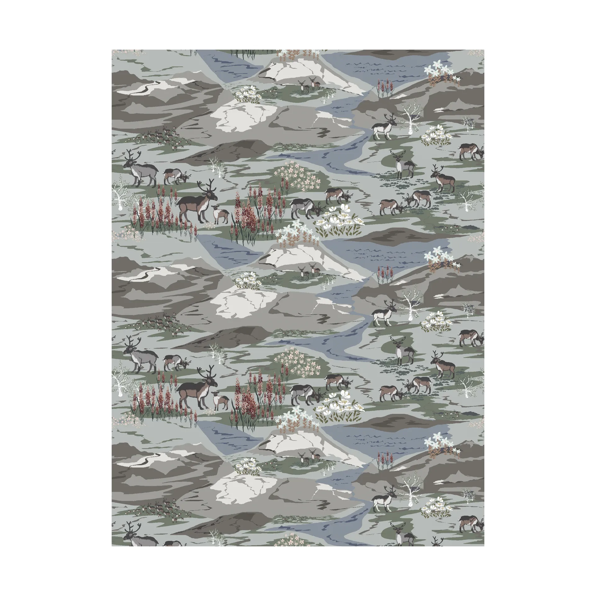 Fjällängar stof, Grijs/groen Arvidssons Textil