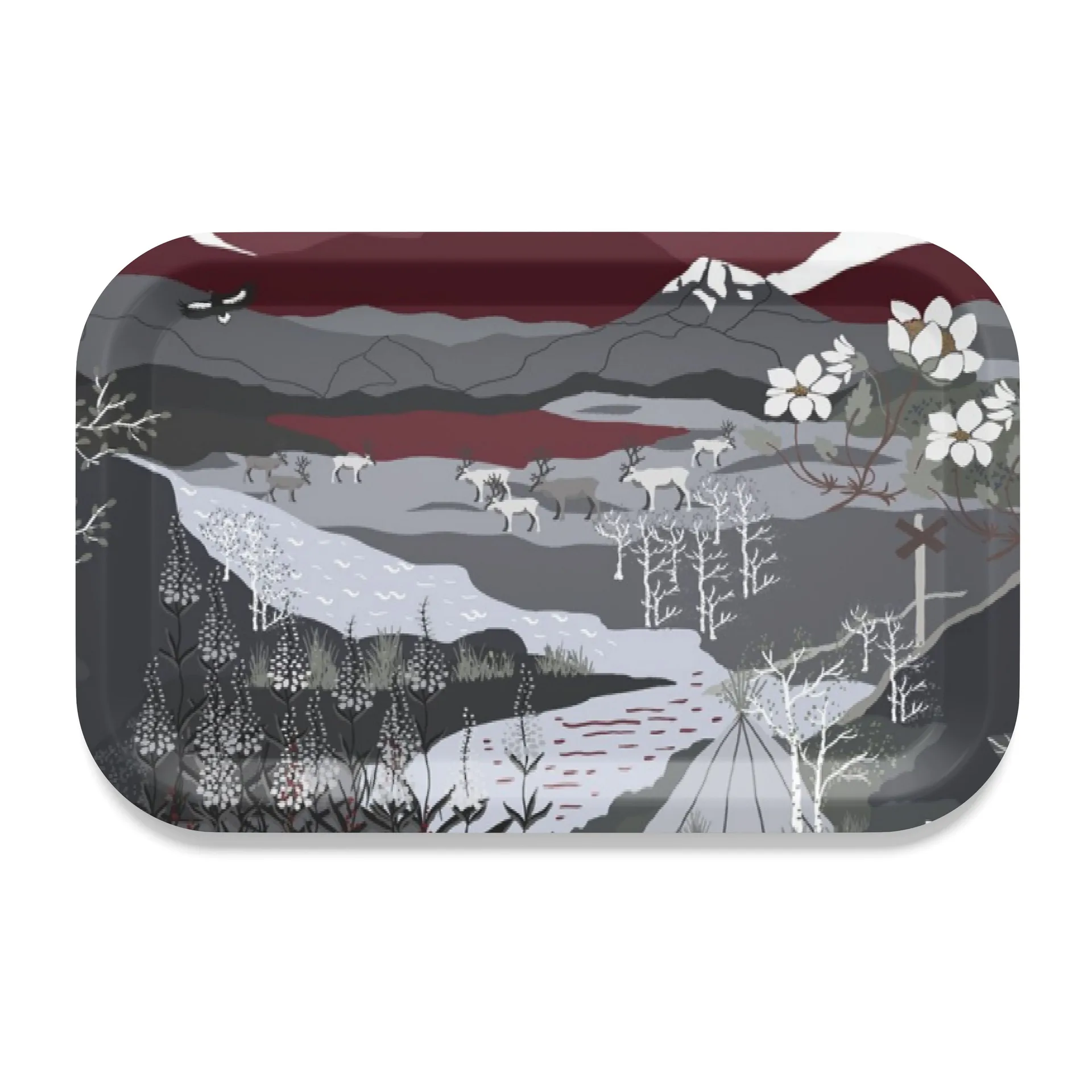 Fjällvandring dienblad 21x33 cm, Grijs-wijnrood Arvidssons Textil