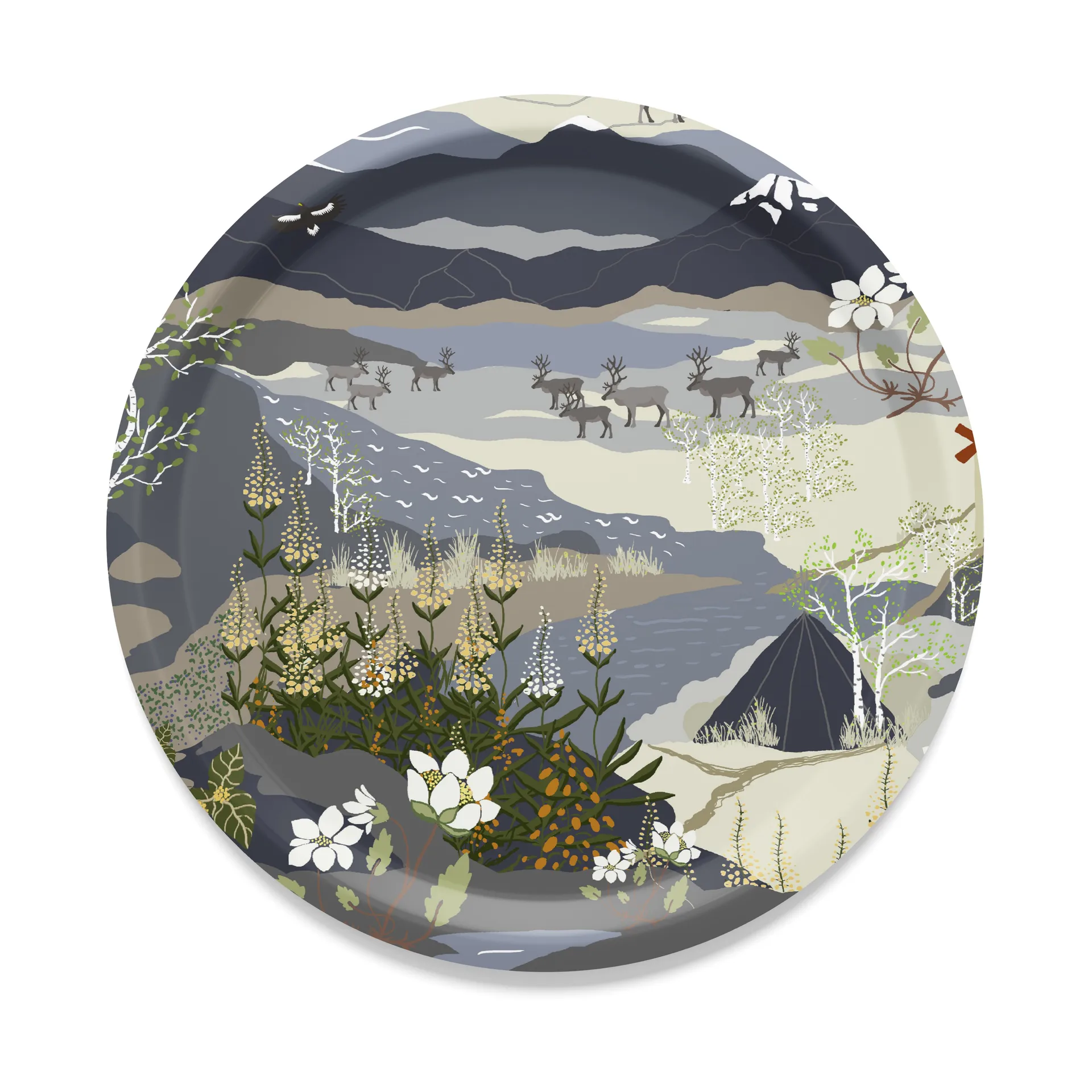 Fjällvandring dienblad Ø31 cm, Blauw Arvidssons Textil