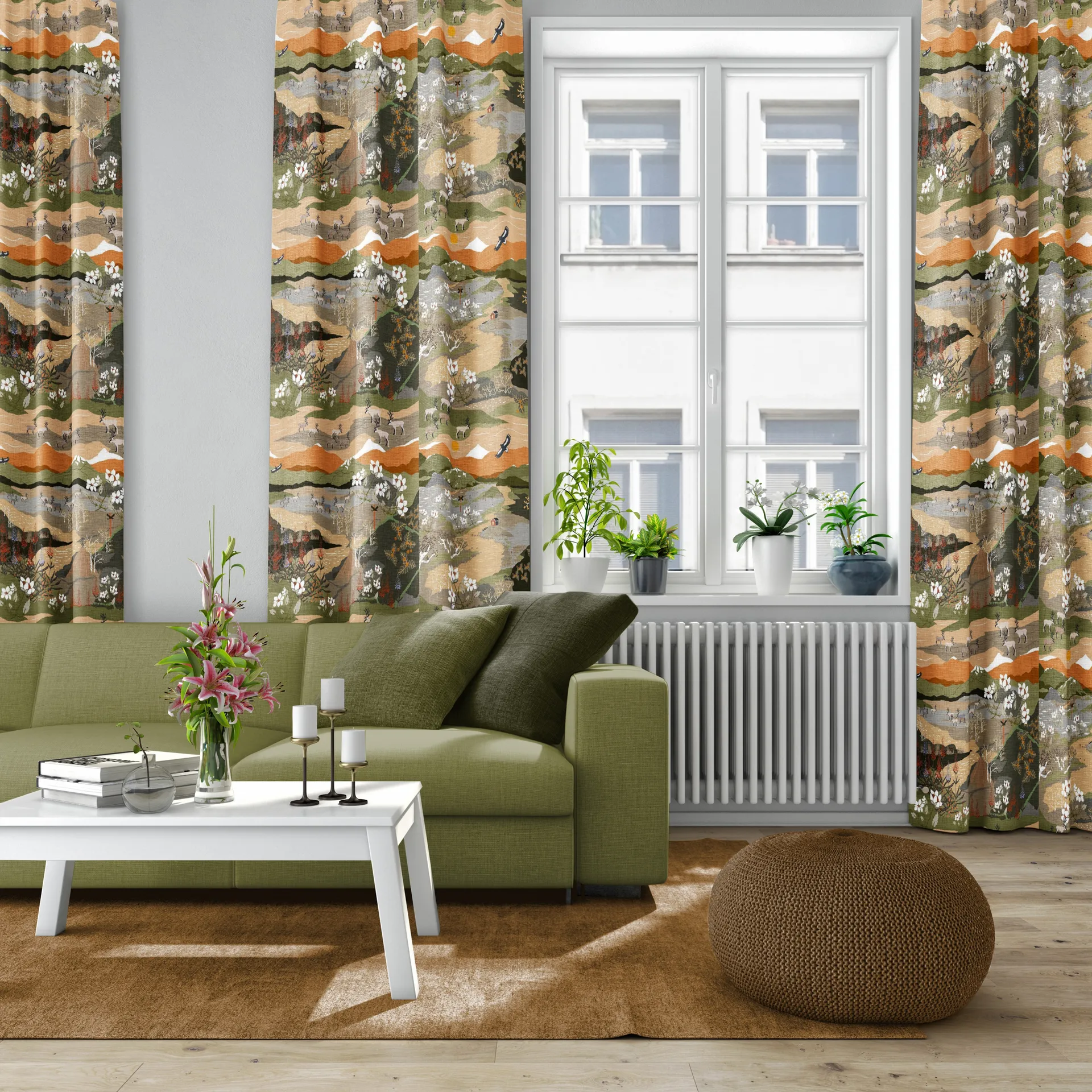 Fjällvandring stof, Groen-roestkleur Arvidssons Textil