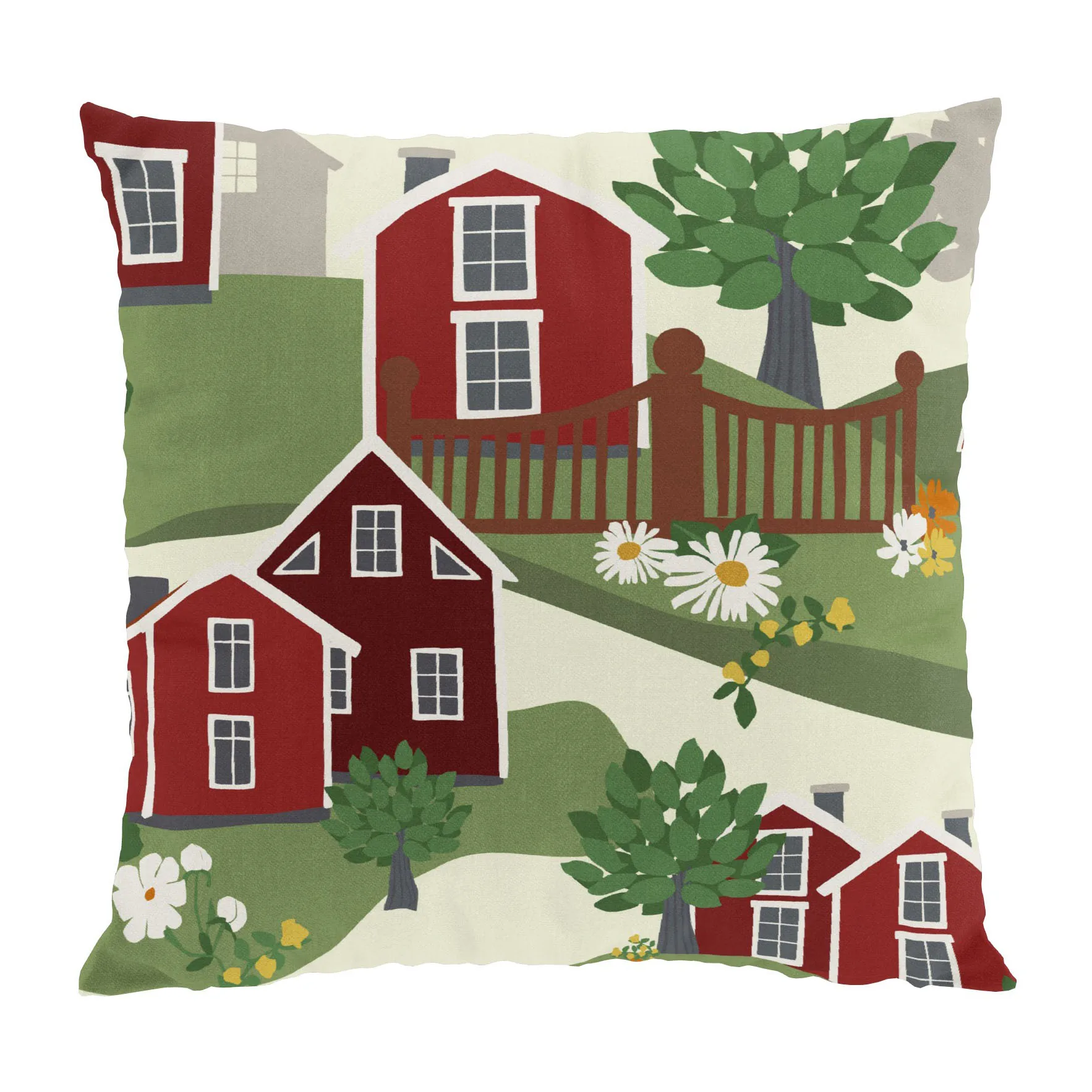 Katthult kussenhoes 47x47 cm, Groen-rood Arvidssons Textil