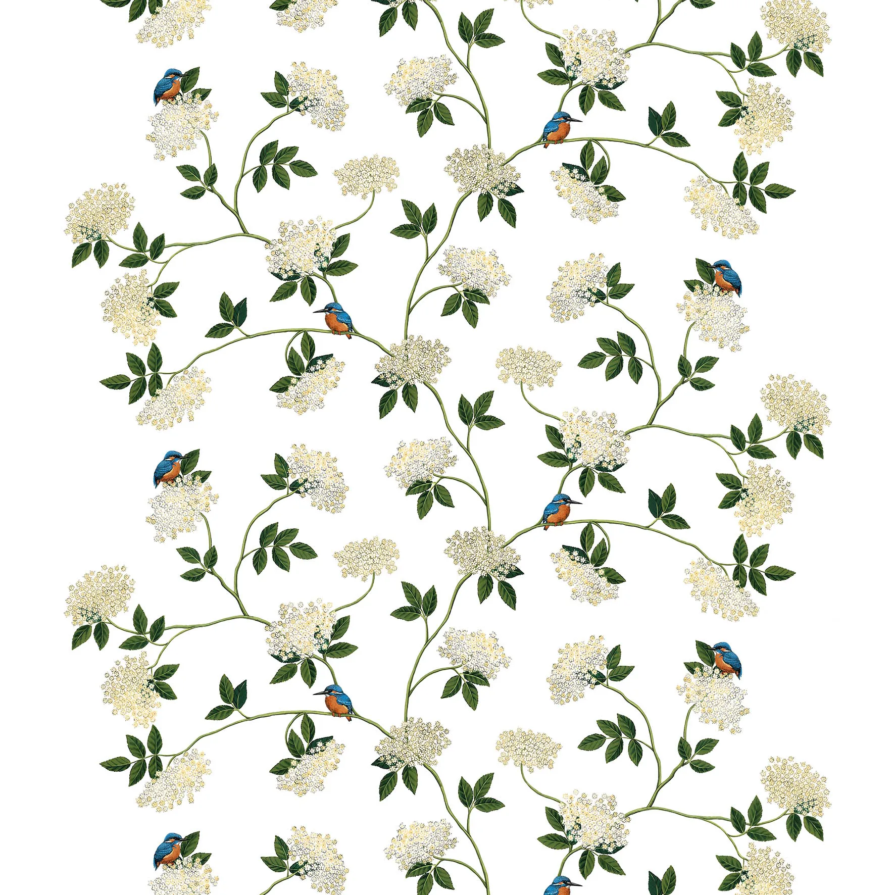 Kungsfiskaren stof, wit Arvidssons Textil