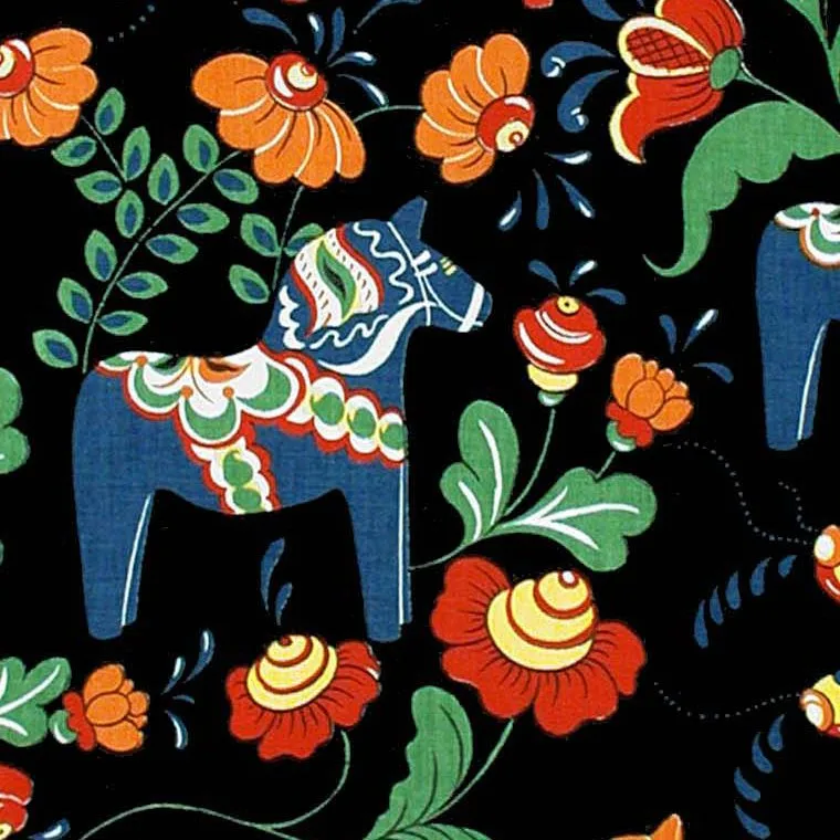 Leksand stof, zwart Arvidssons Textil