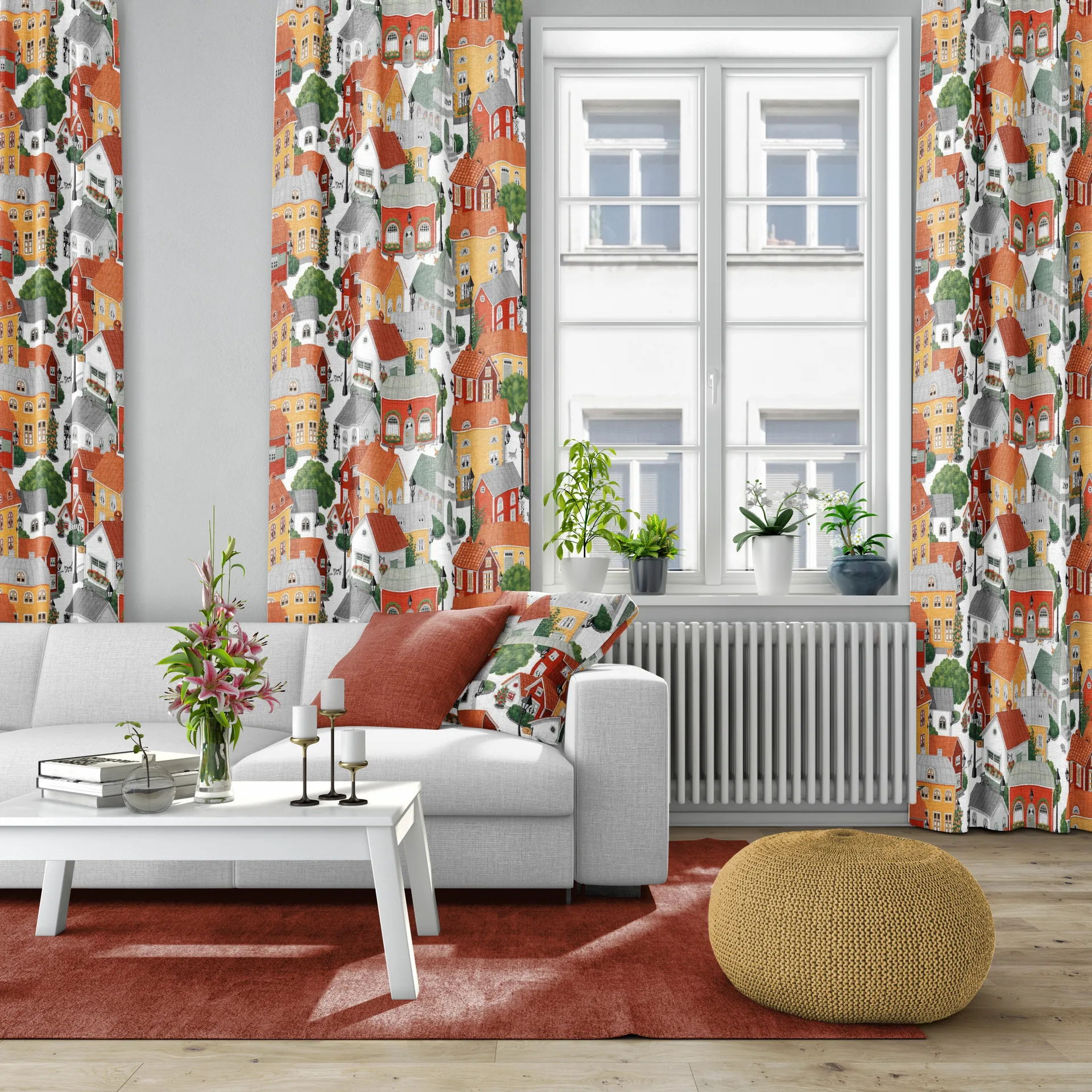 Lyckeby blommar stof, Rood-oranje Arvidssons Textil