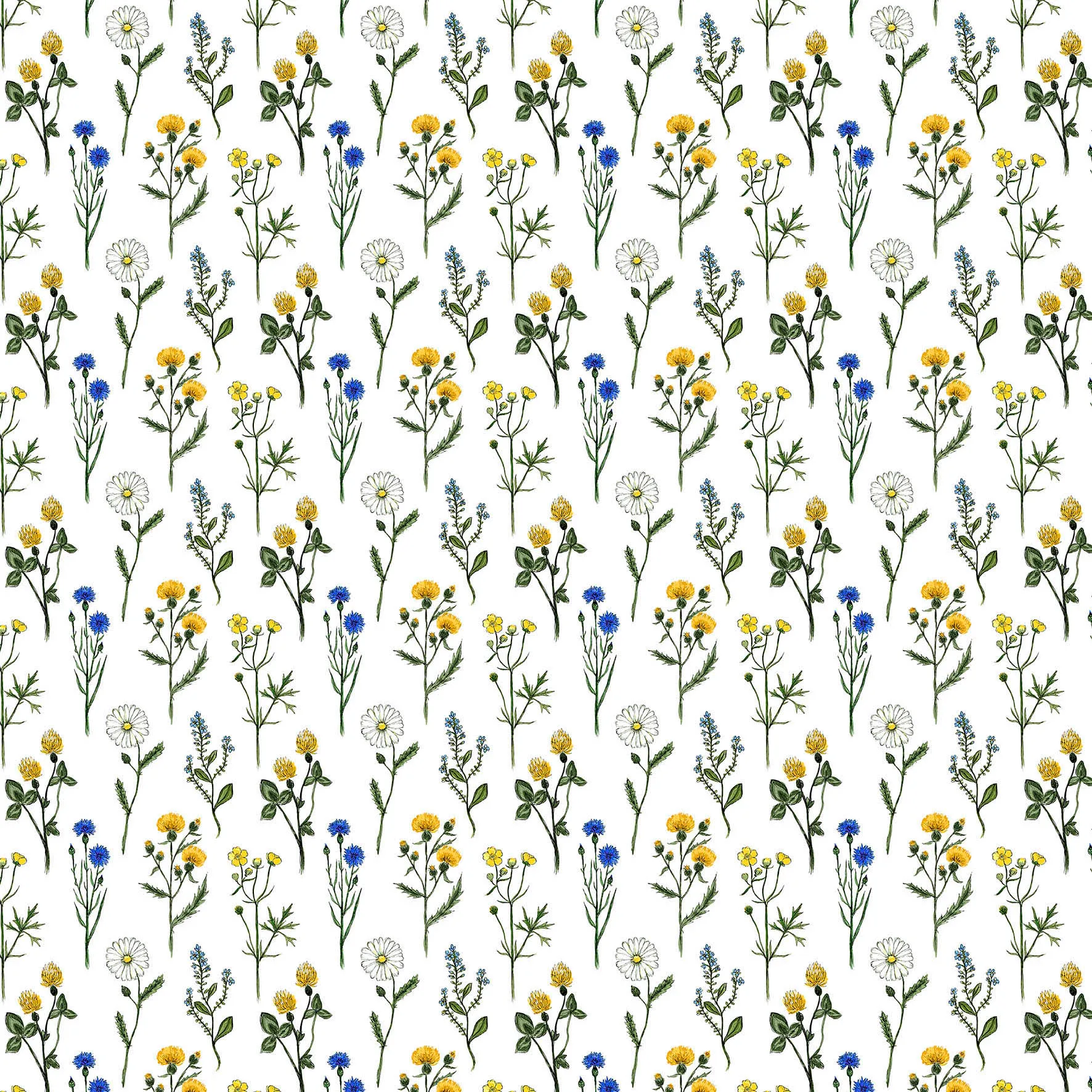 Midsommar stof, Geel-blauw Arvidssons Textil