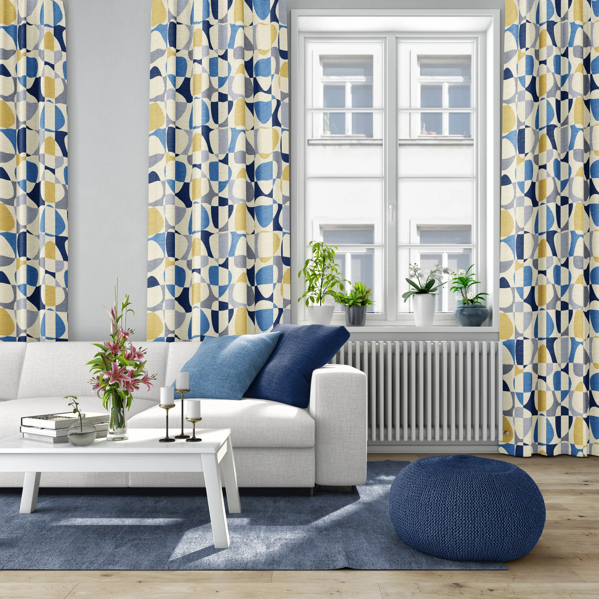 Mosaik stof, Blauw Arvidssons Textil