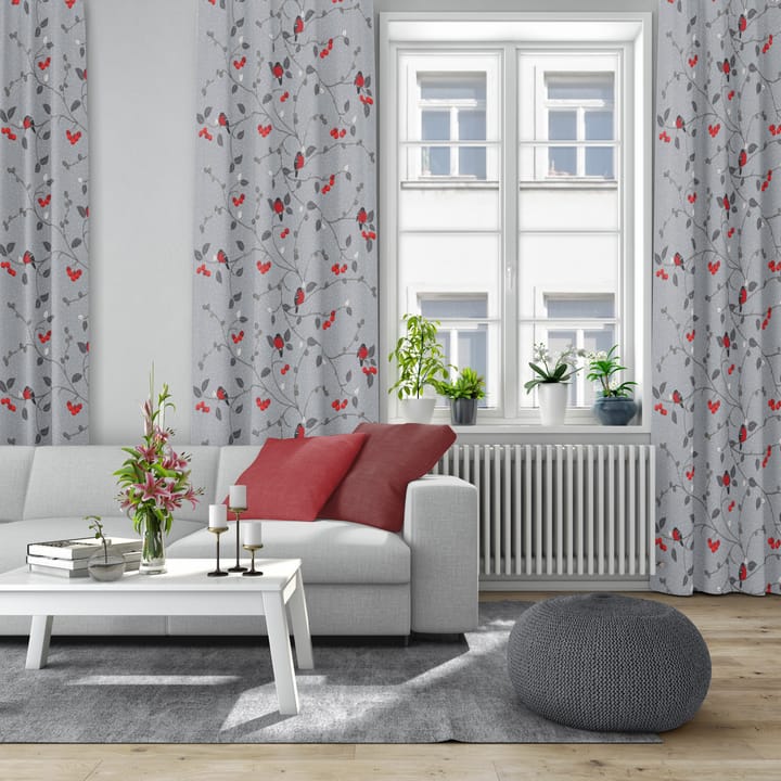 Paradisäpplen stof, Grijs-rood Arvidssons Textil