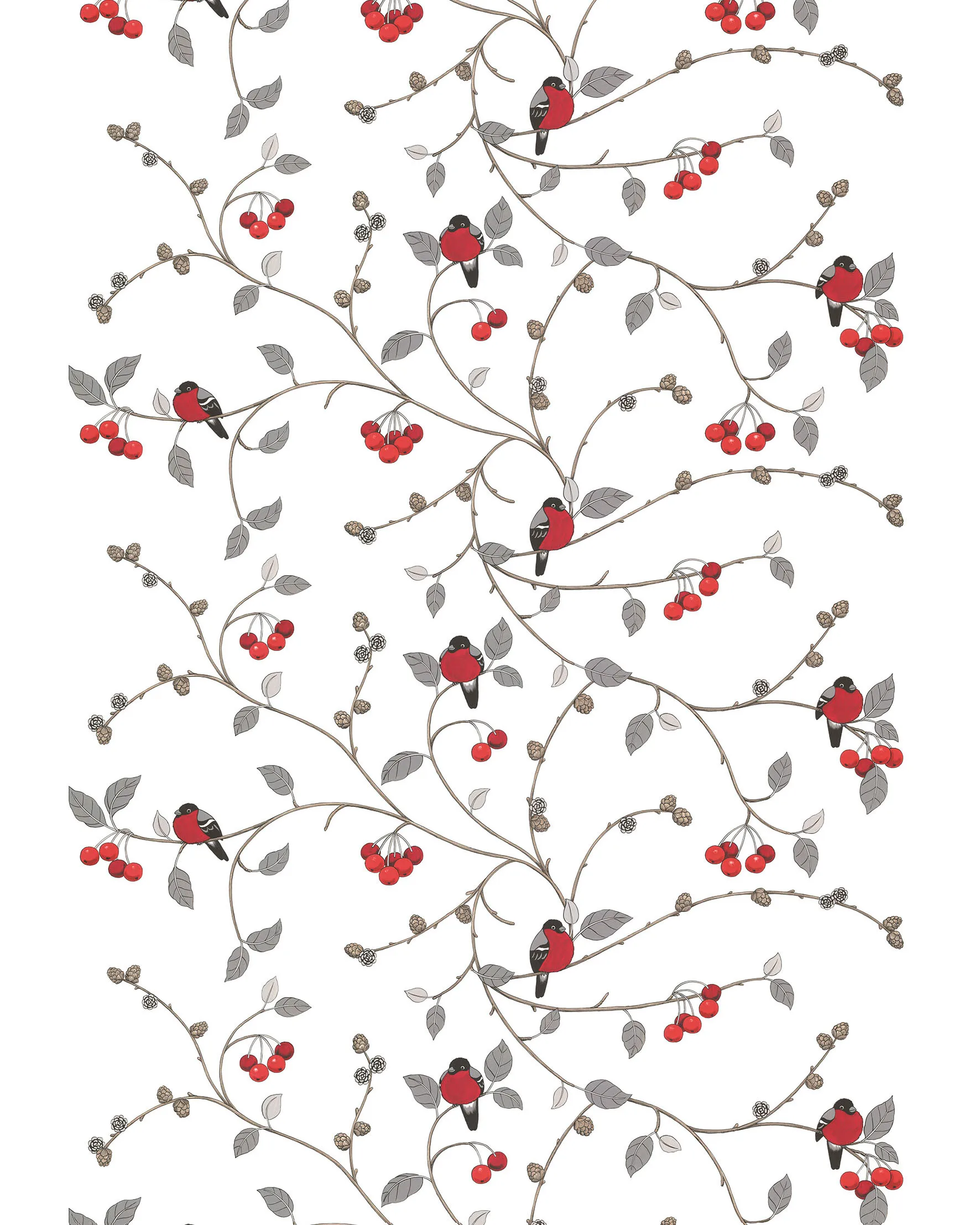 Paradisäpplen stof, Offwhite-grijs-rood Arvidssons Textil