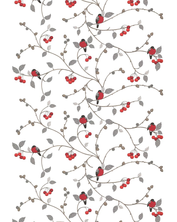 Paradisäpplen stof - Offwhite-grijs-rood - Arvidssons Textil