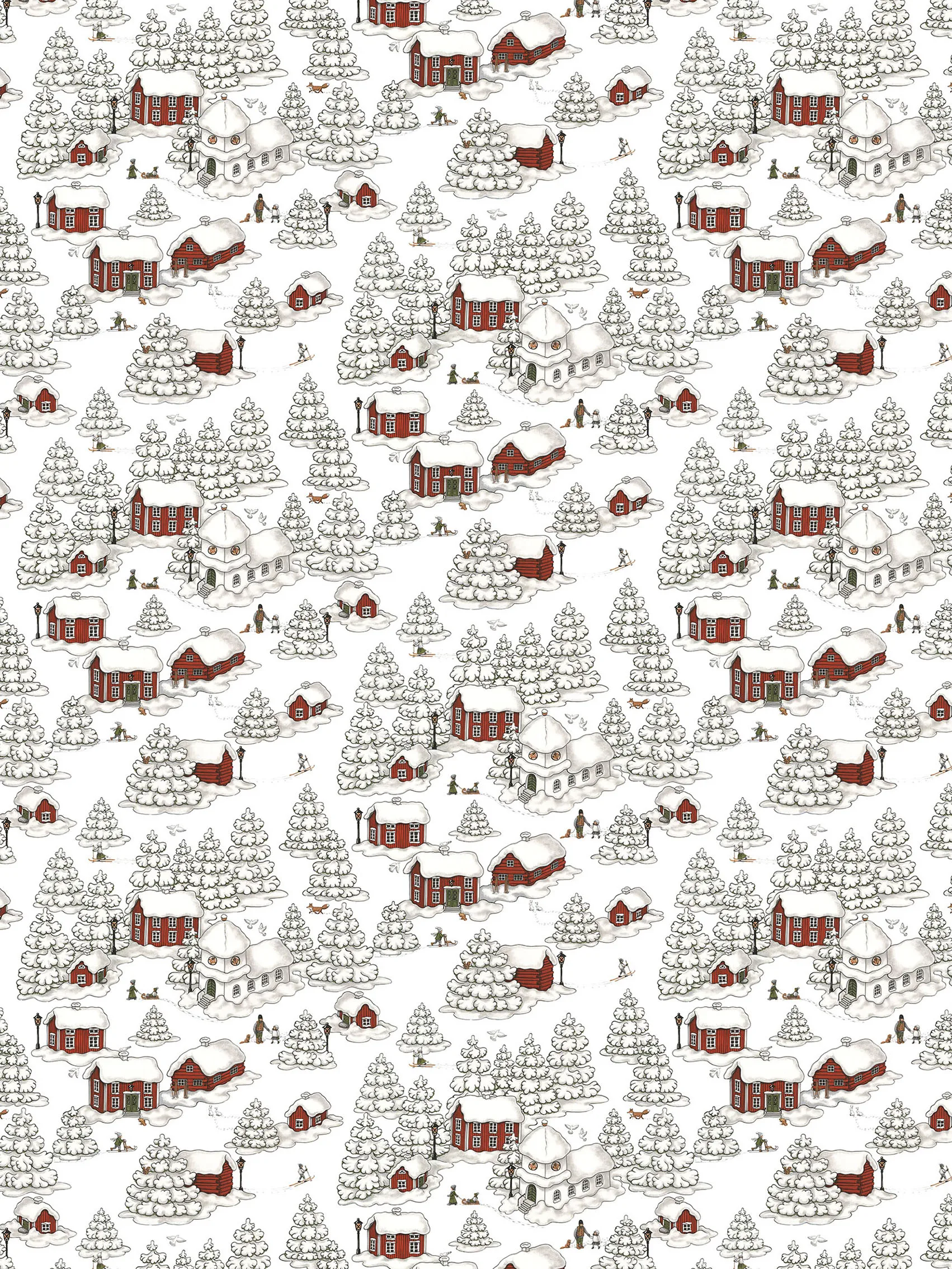 Timmerbyn stof, Offwhite-grijs-rood Arvidssons Textil