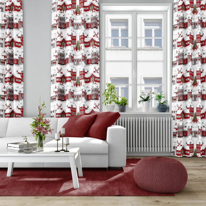 Tomteboda stof, Off white-rood Arvidssons Textil