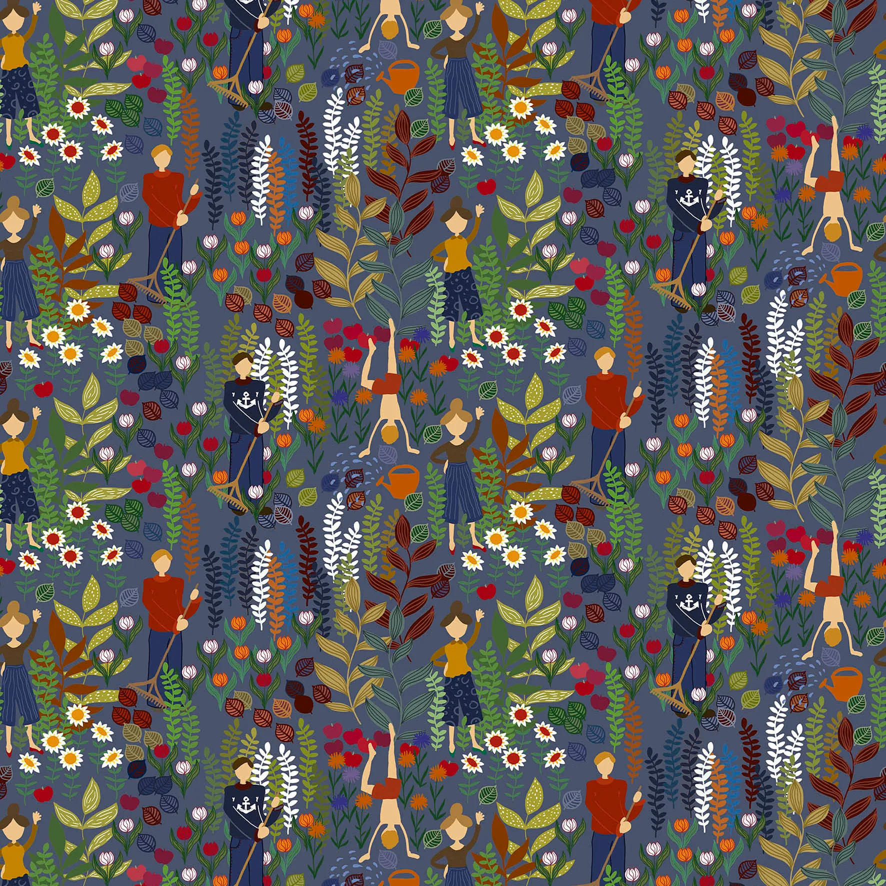 Trädgård stof, Blauw Arvidssons Textil