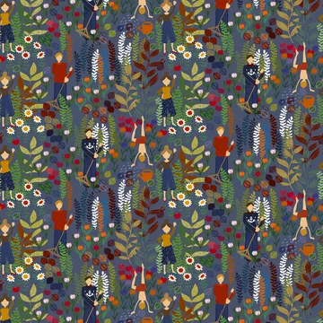 Trädgård stof - Blauw - Arvidssons Textil