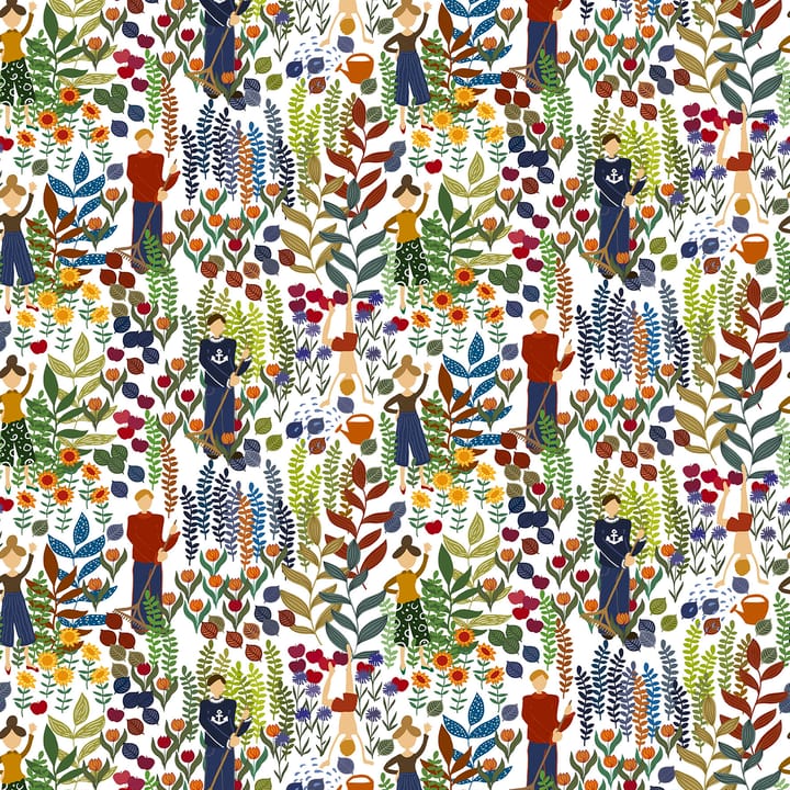 Trädgård stof - Wit-Multi - Arvidssons Textil