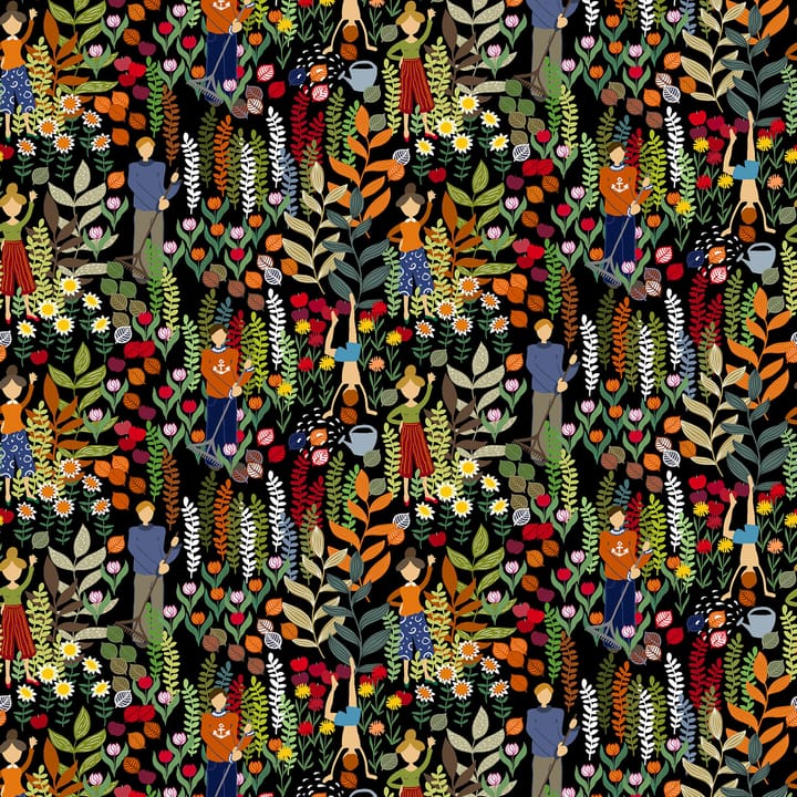 Trädgård stof - Zwart-multi - Arvidssons Textil