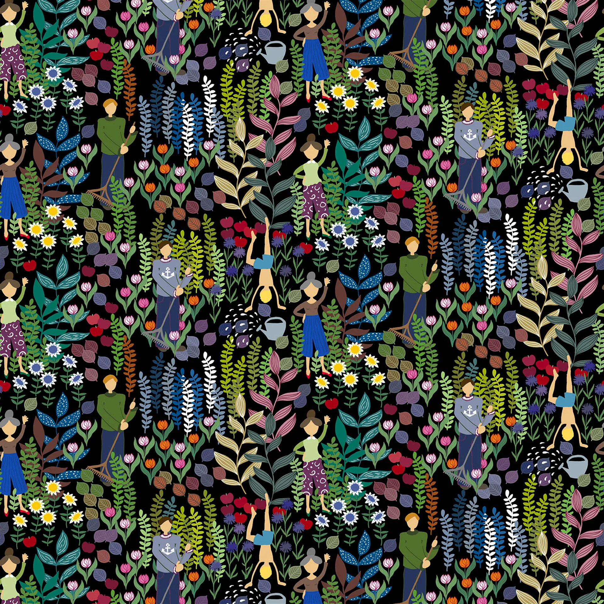 Trädgård stof, zwart Arvidssons Textil
