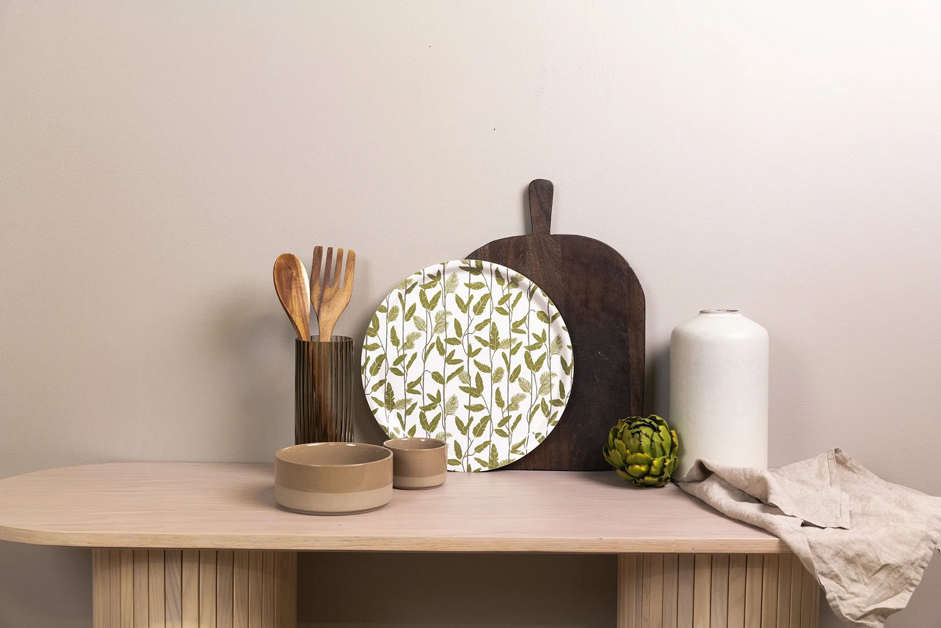 Mougli Green dienblad Ø38 cm, Green-white Åry Home