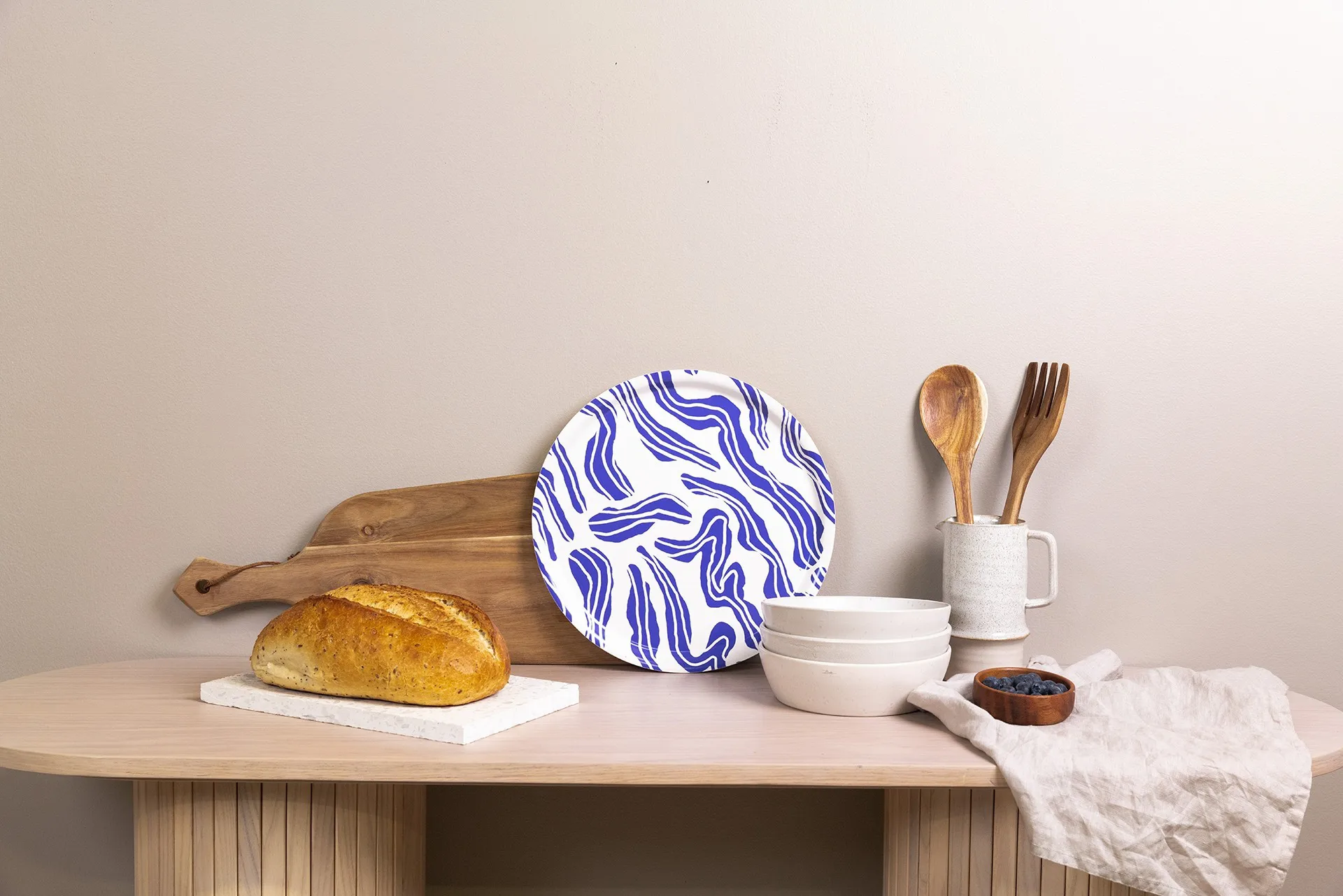 Sudd dienblad Ø38 cm, Blue-white Åry Home
