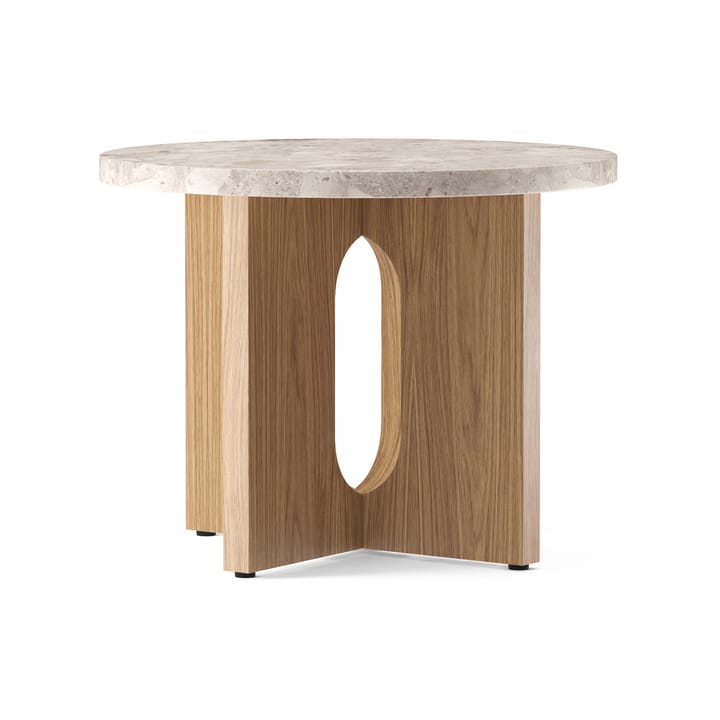 Androgyne bijzettafel Ø50 cm eikenhouten onderstel, Kunis Breccia-tafelblad Audo Copenhagen