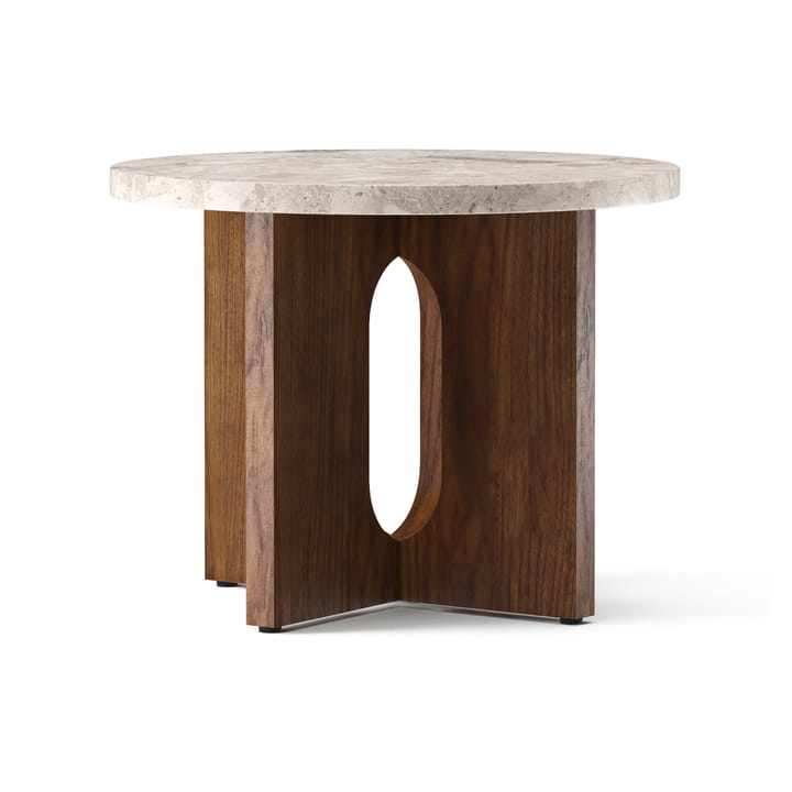 Androgyne bijzettafel Ø50 cm walnoothouten onderstel, Kunis Breccia-tafelblad Audo Copenhagen