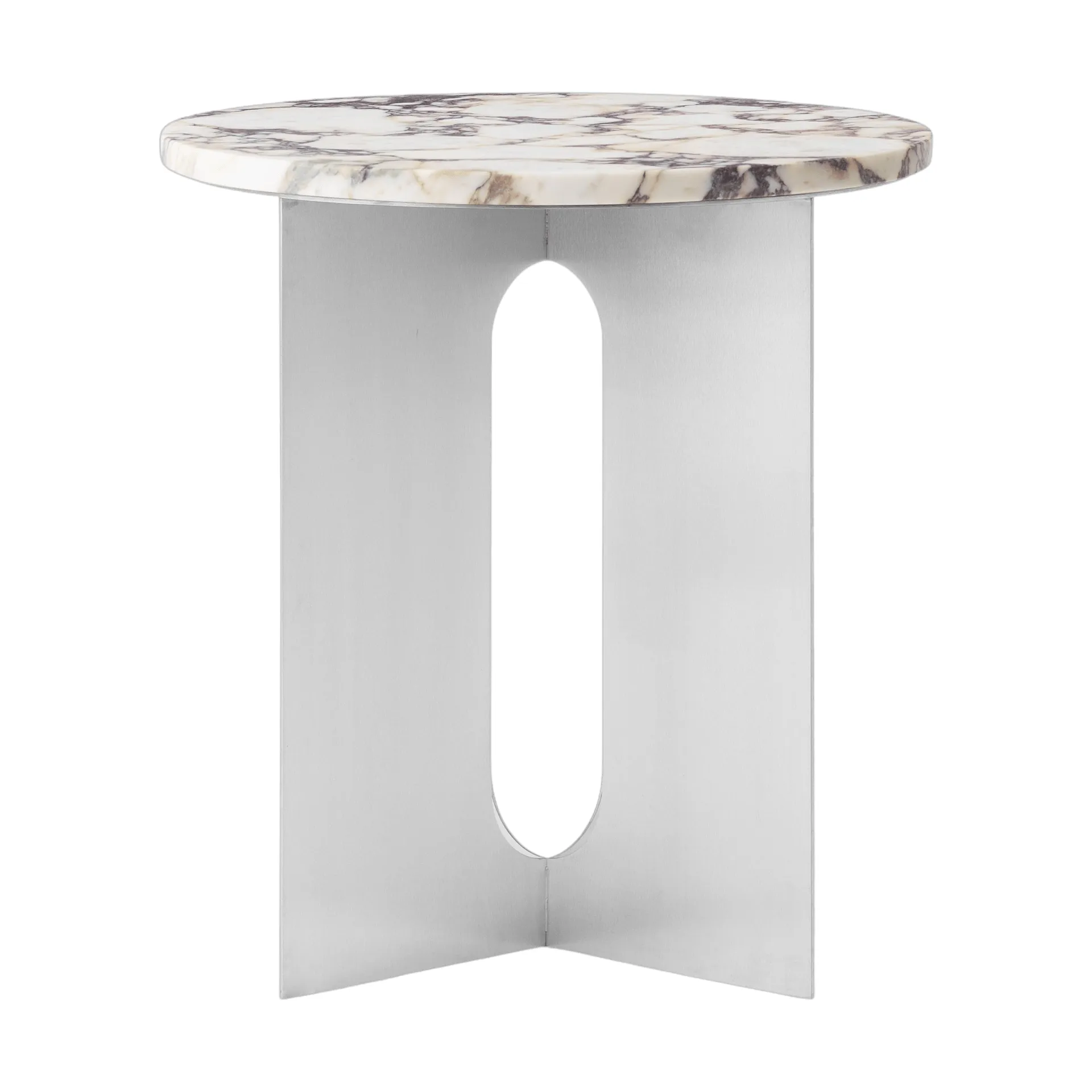 Androgyne Bijzettafel, Calacatta Viola marmer-geborsteld staal, Ø42 cm Audo Copenhagen