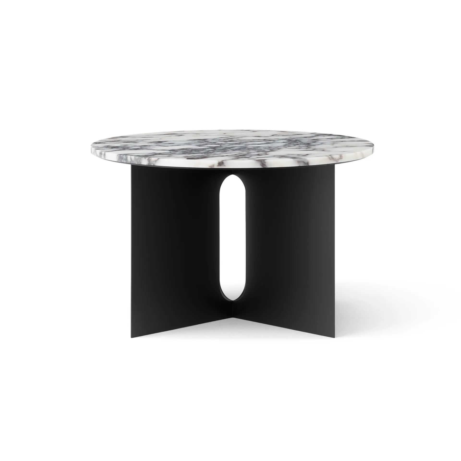 Androgyne Bijzettafel, Calacatta Viola marmer-zwart staal, Ø65 cm Audo Copenhagen
