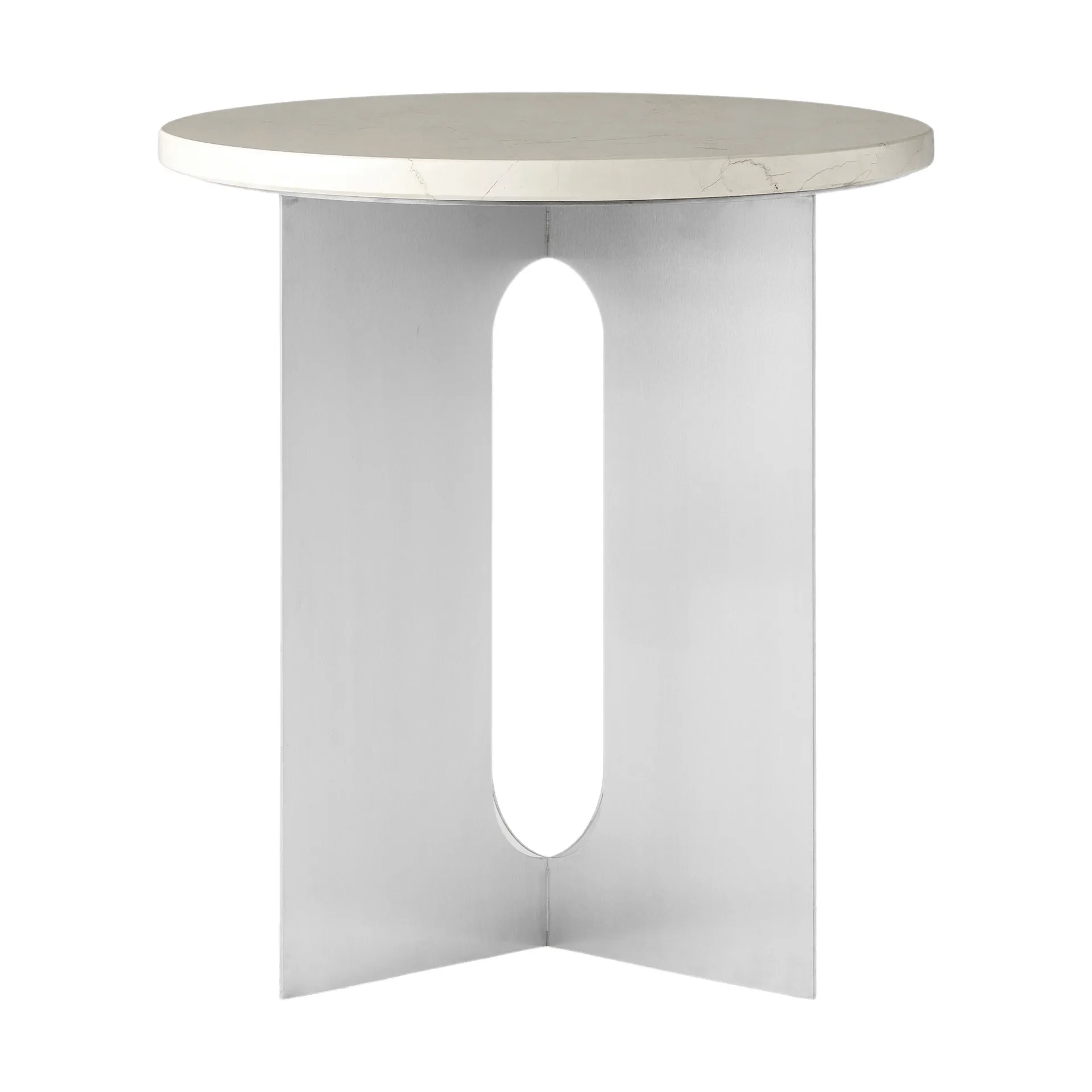 Androgyne Bijzettafel, Crystal Rose marmer-geborsteld staal, Ø42 cm Audo Copenhagen