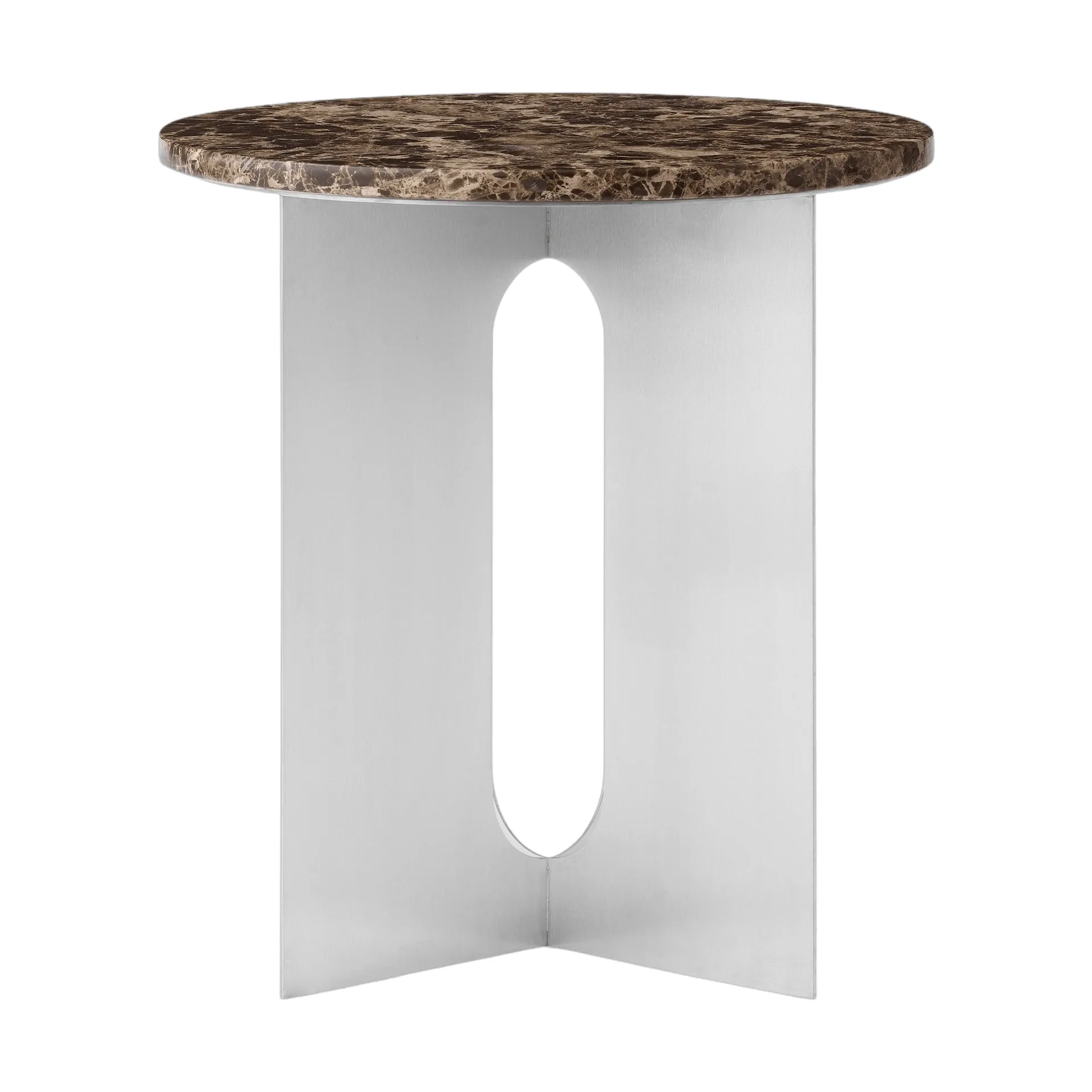 Androgyne Bijzettafel, Emperador marmer-geborsteld staal, Ø42 cm Audo Copenhagen