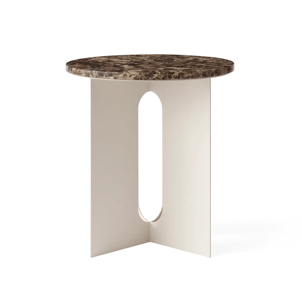 Androgyne Bijzettafel, Emperador marmer-ivory staal, Ø42 cm Audo Copenhagen