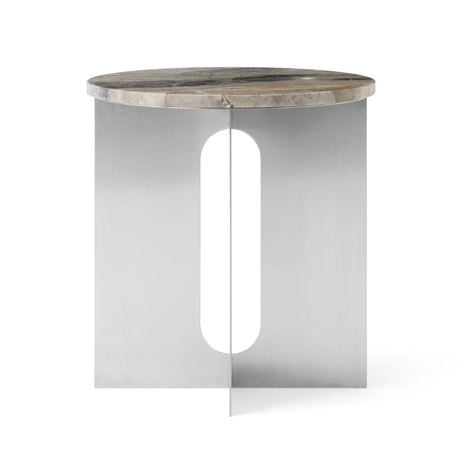 Androgyne Bijzettafel, Grey Galaxy marmer-geborsteld staal, Ø42 cm Audo Copenhagen