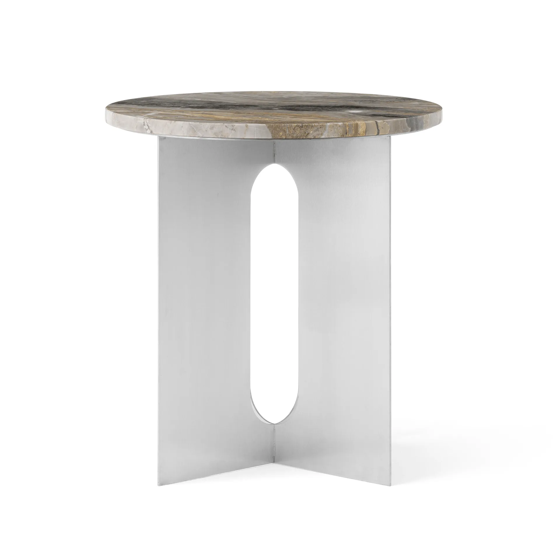 Androgyne Bijzettafel, Grey Galaxy marmer-geborsteld staal, Ø42 cm Audo Copenhagen