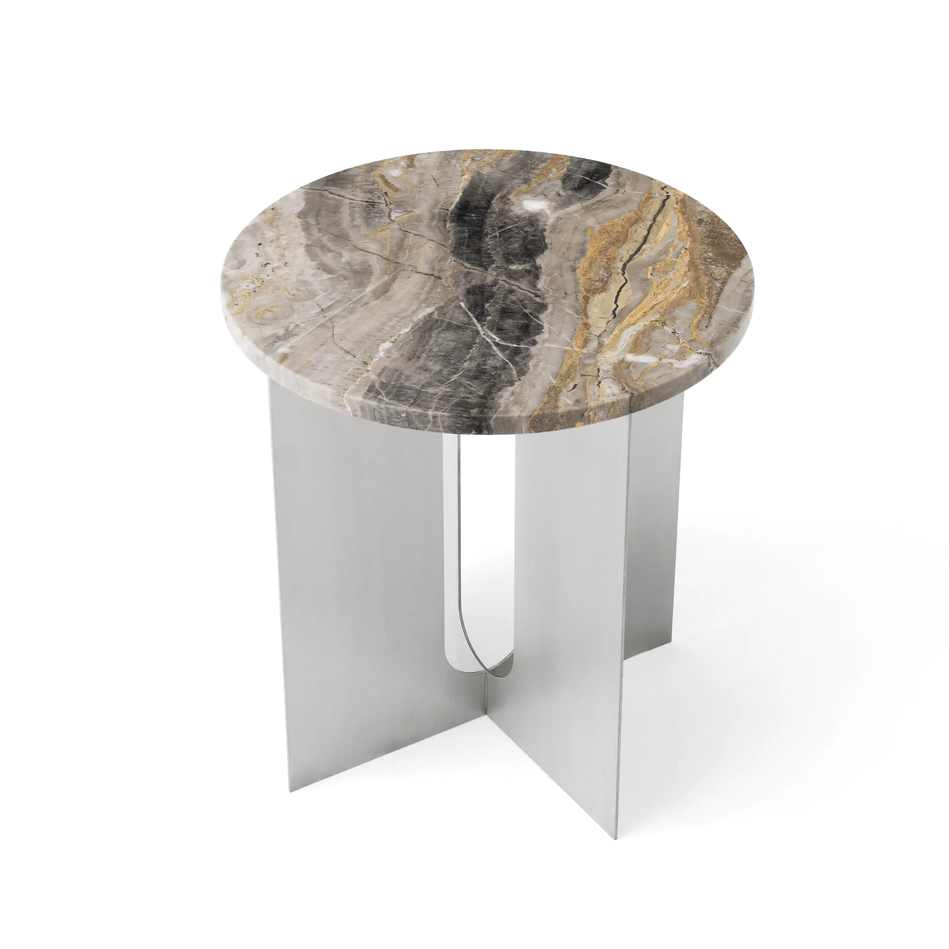 Androgyne Bijzettafel, Grey Galaxy marmer-geborsteld staal, Ø42 cm Audo Copenhagen