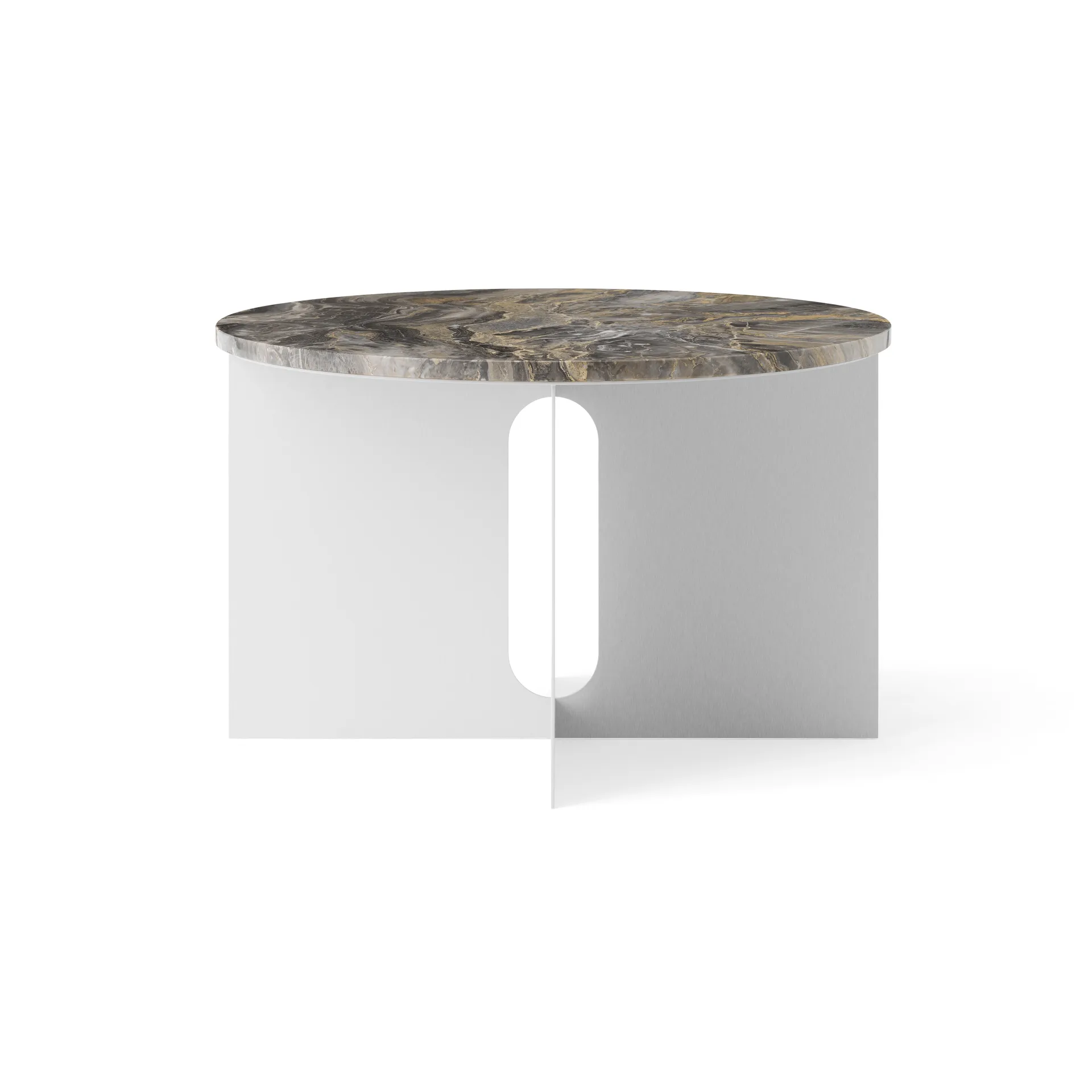 Androgyne Bijzettafel, Grey Galaxy marmer-geborsteld staal, Ø65 cm Audo Copenhagen