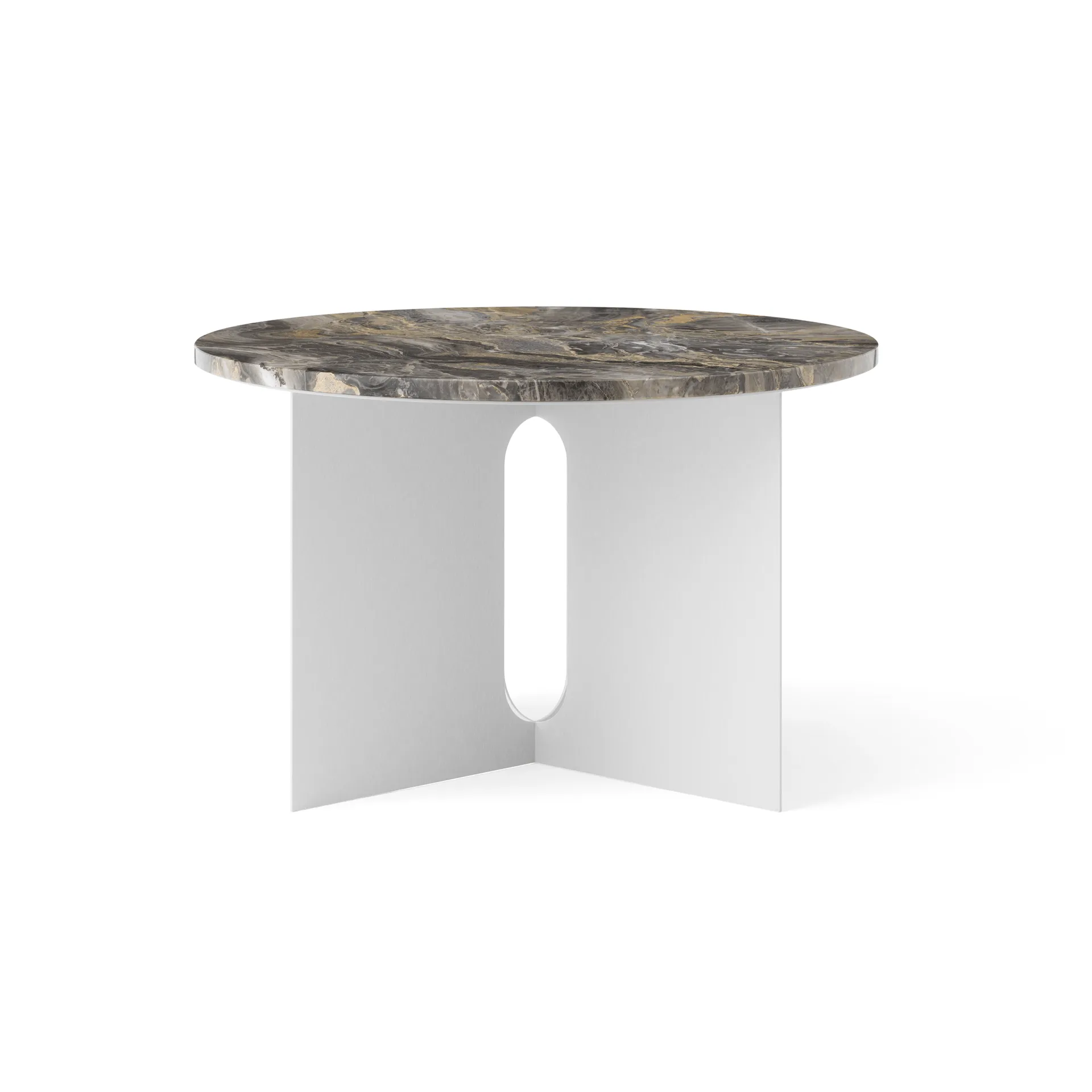 Androgyne Bijzettafel, Grey Galaxy marmer-geborsteld staal, Ø65 cm Audo Copenhagen